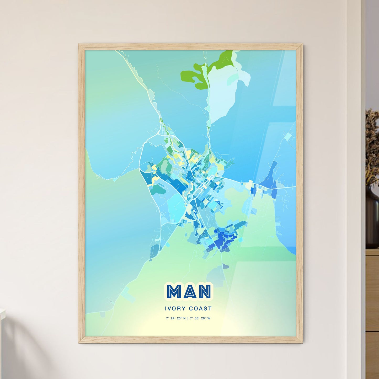 Colorful MAN IVORY COAST Fine Art Map Cool Blue