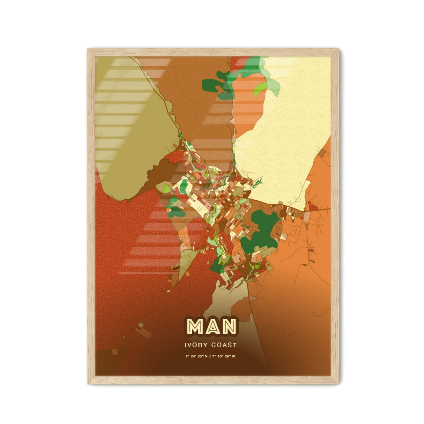 Colorful MAN IVORY COAST Fine Art Map Farmhouse