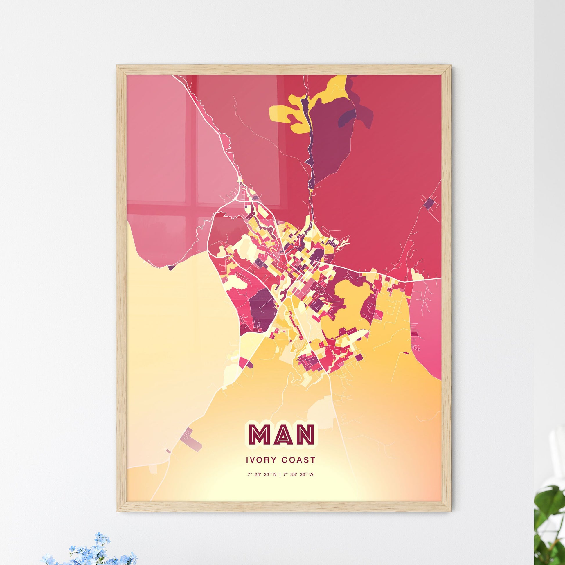 Colorful MAN IVORY COAST Fine Art Map Hot Red