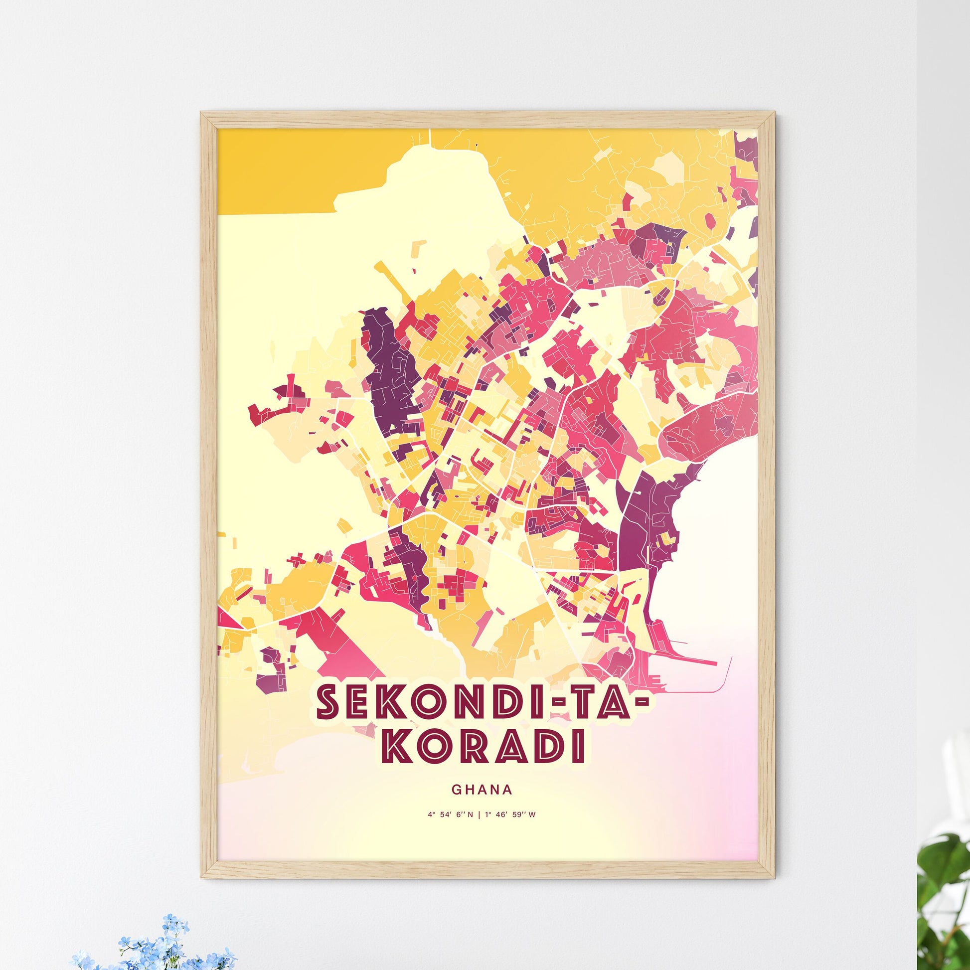 Colorful SEKONDI-TAKORADI GHANA Fine Art Map Hot Red