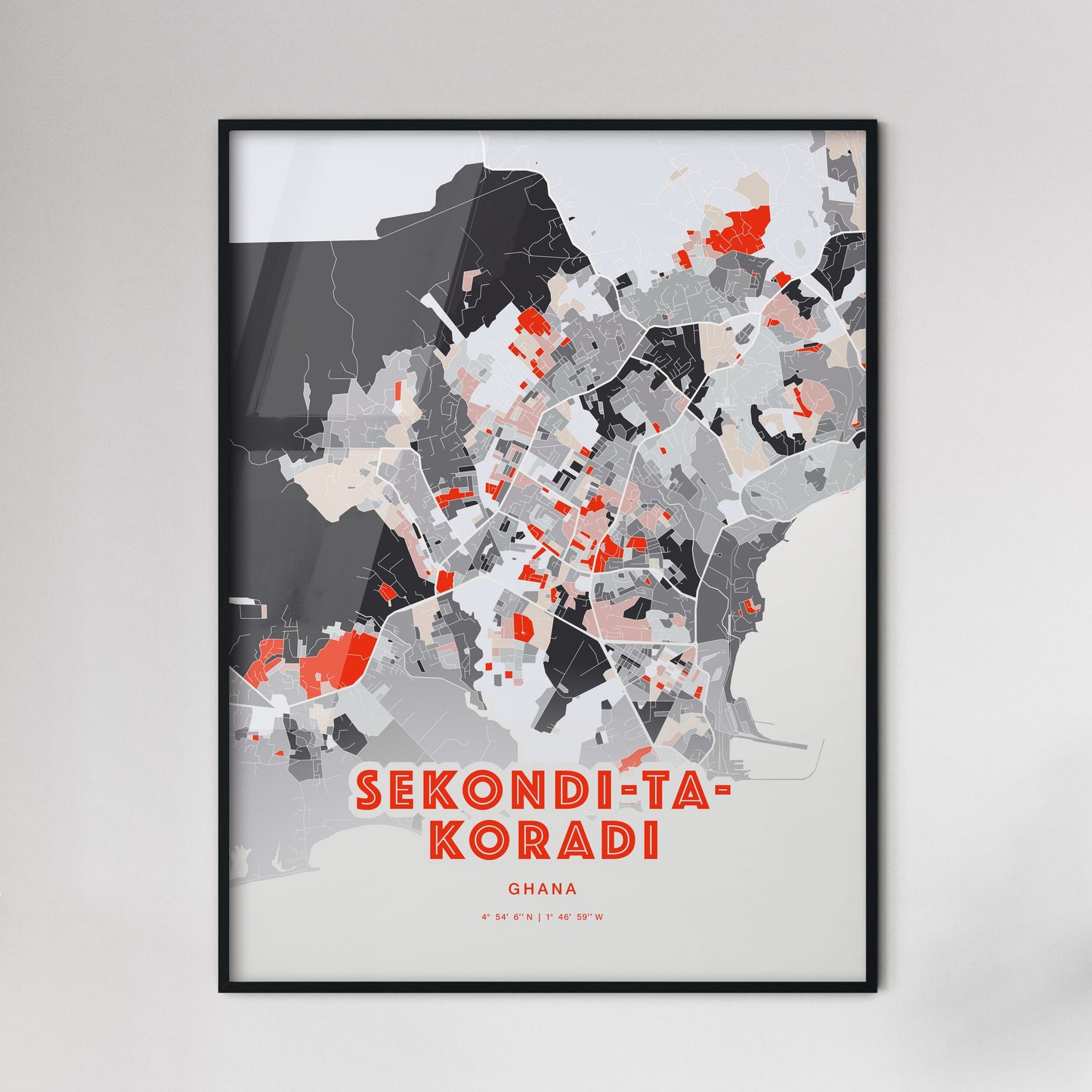 Colorful SEKONDI-TAKORADI GHANA Fine Art Map Modern