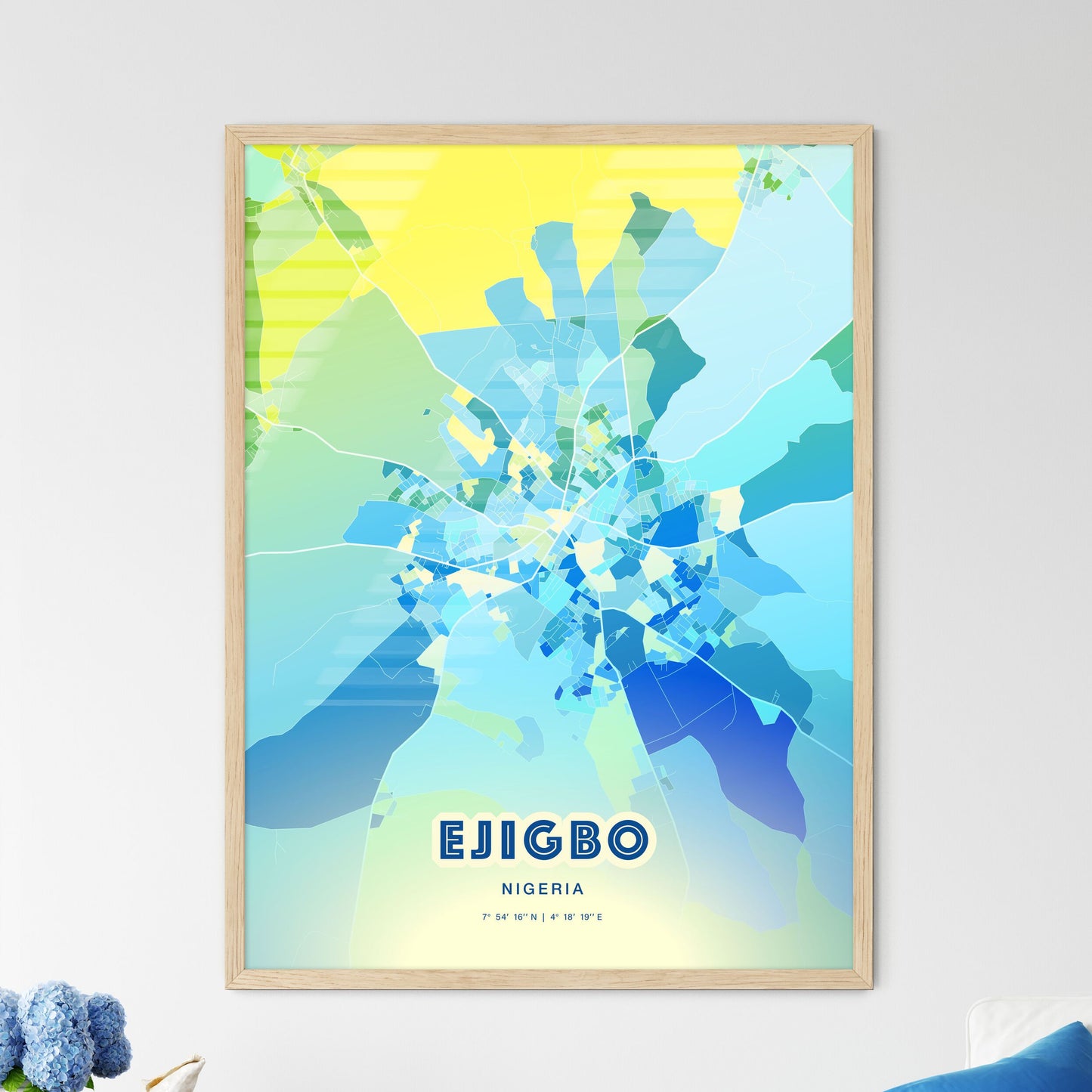 Colorful EJIGBO NIGERIA Fine Art Map Cool Blue