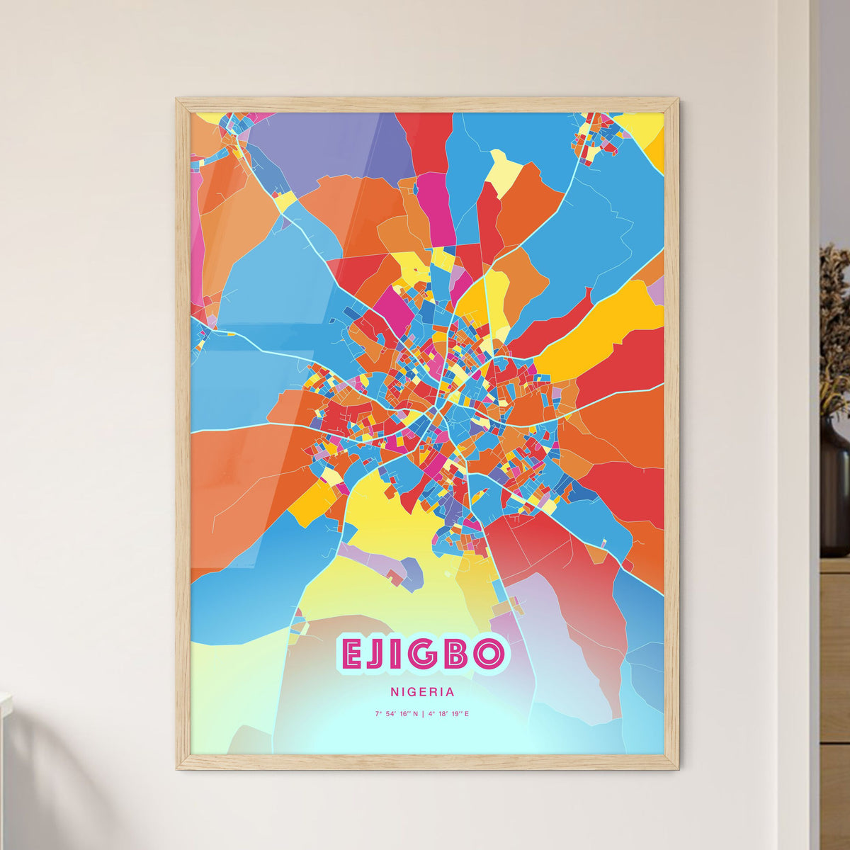 Colorful EJIGBO NIGERIA Fine Art Map Crazy Colors