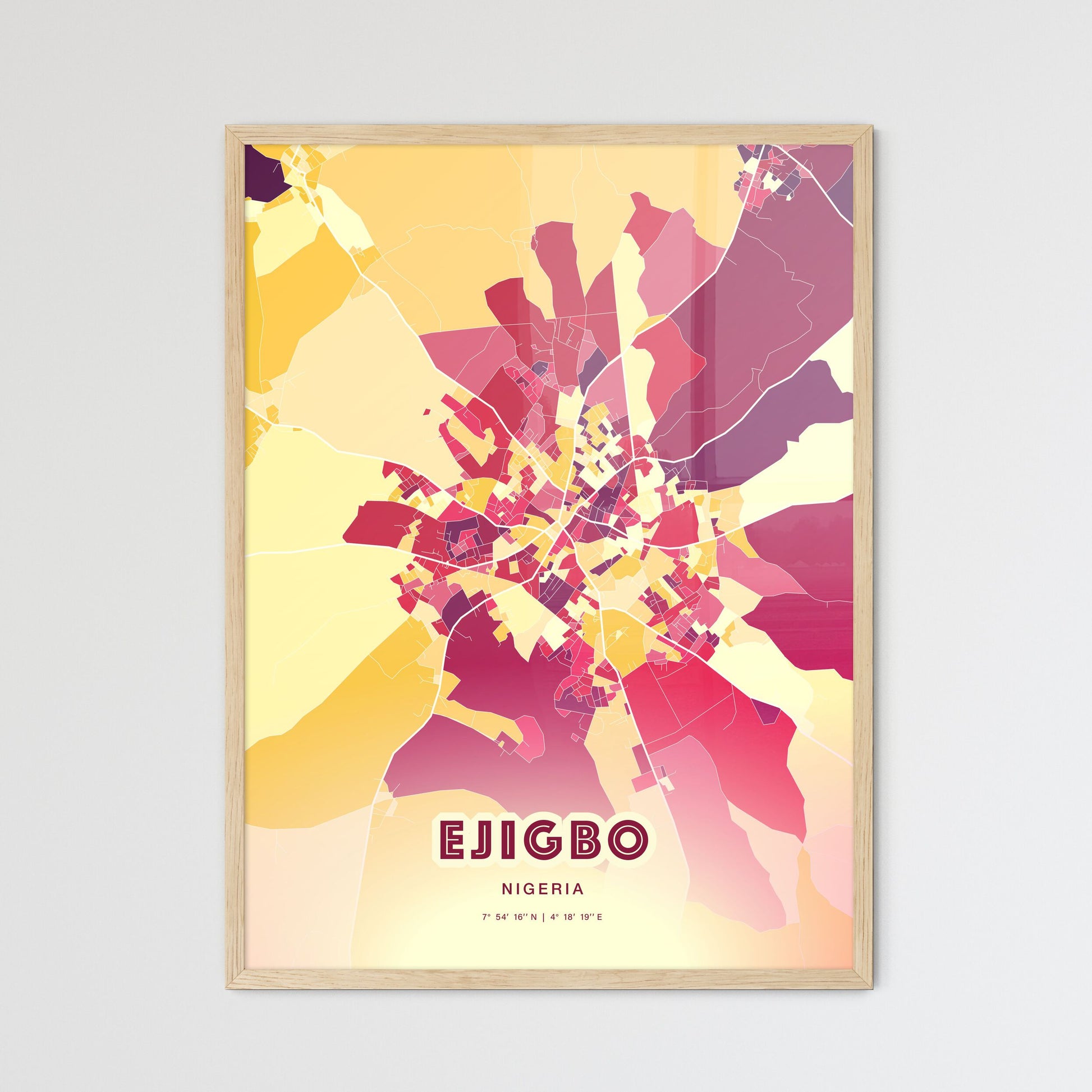 Colorful EJIGBO NIGERIA Fine Art Map Hot Red