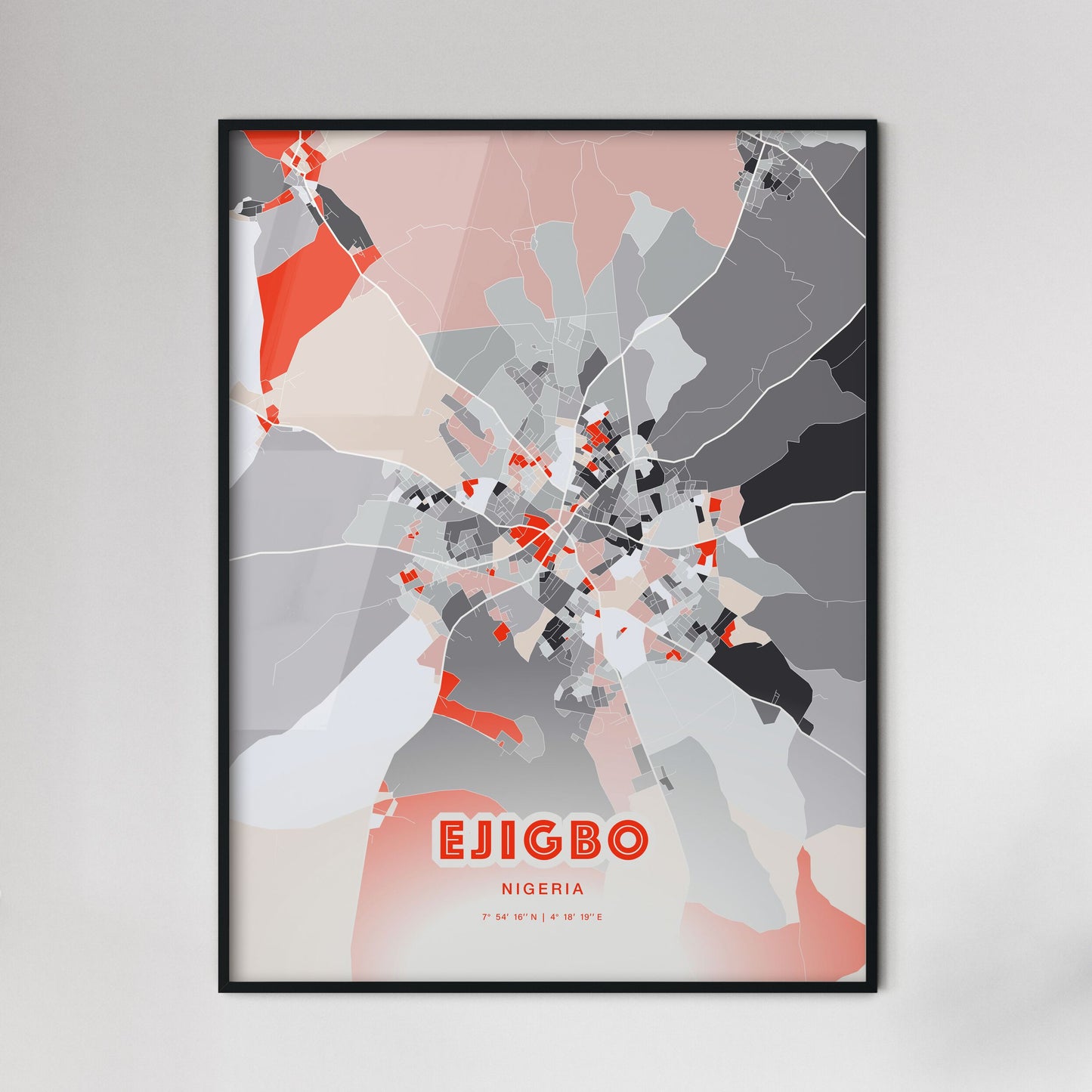 Colorful EJIGBO NIGERIA Fine Art Map Modern