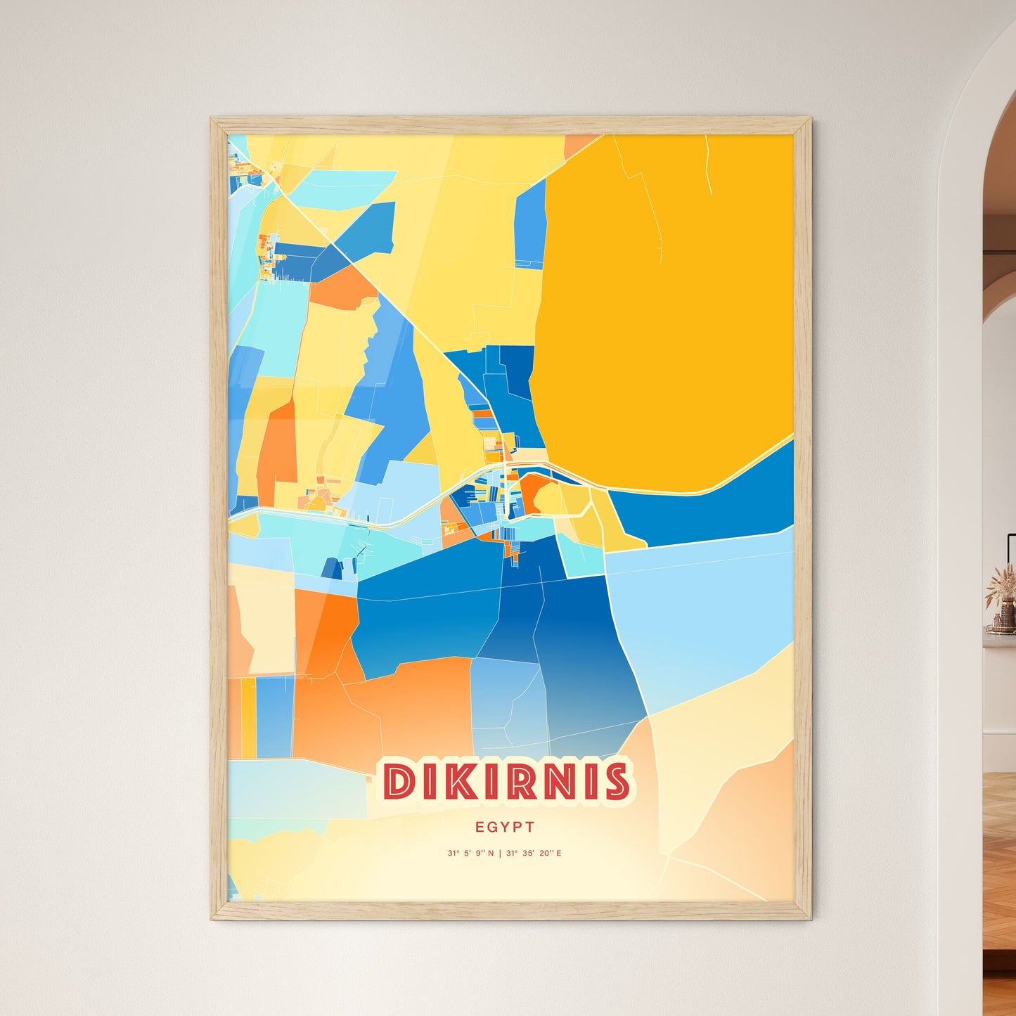 Colorful DIKIRNIS EGYPT Fine Art Map Blue Orange