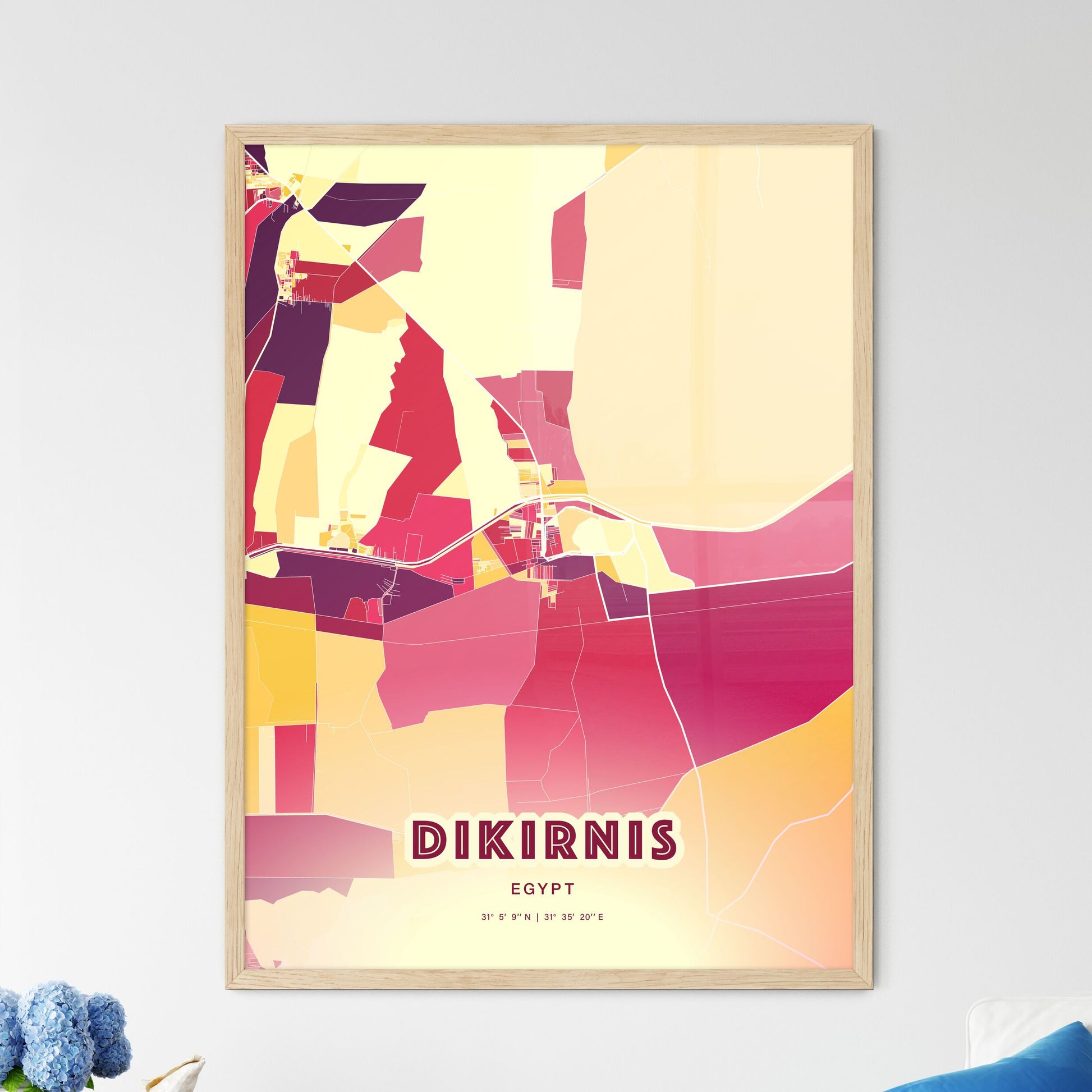 Colorful DIKIRNIS EGYPT Fine Art Map Hot Red