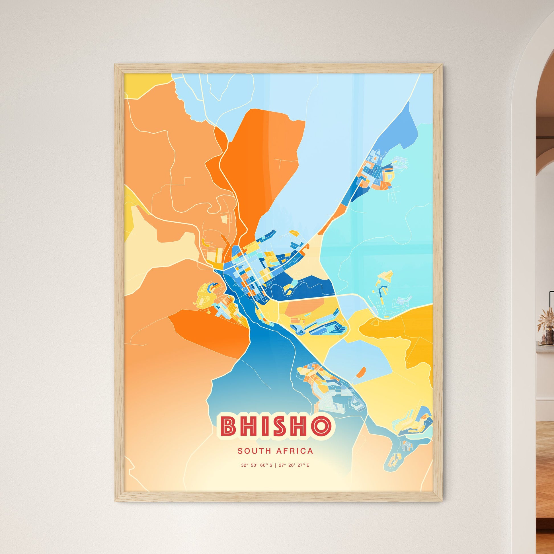 Colorful BHISHO SOUTH AFRICA Fine Art Map Blue Orange