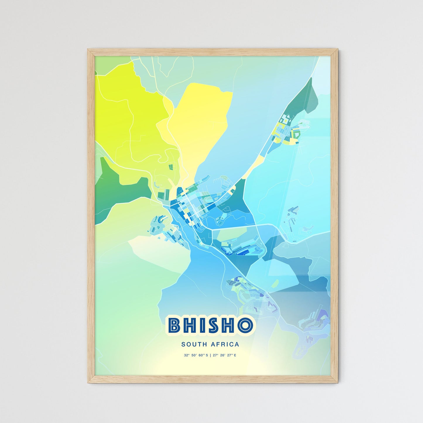 Colorful BHISHO SOUTH AFRICA Fine Art Map Cool Blue