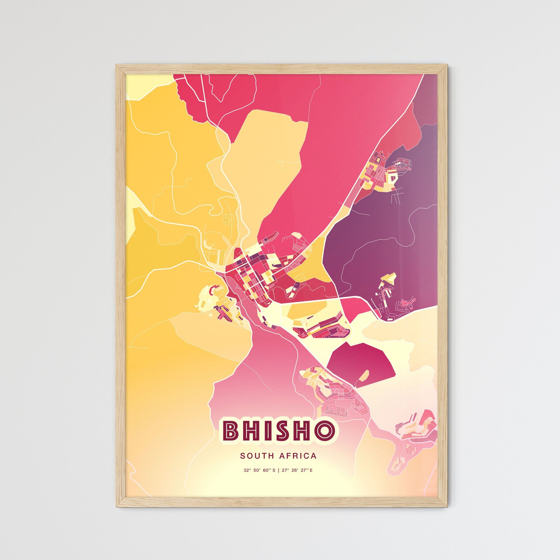 Colorful BHISHO SOUTH AFRICA Fine Art Map Hot Red