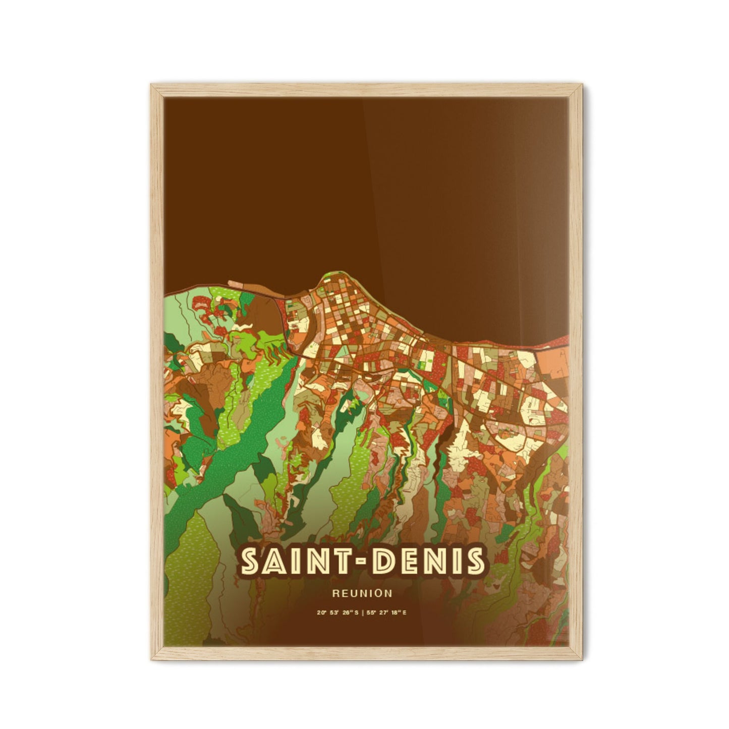 Colorful SAINT-DENIS REUNION Fine Art Map Farmhouse