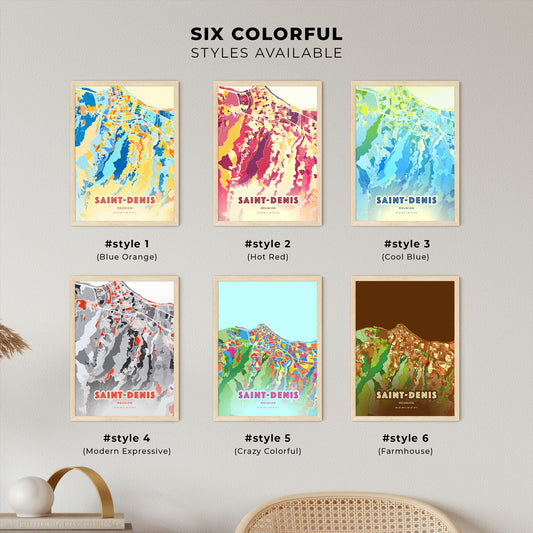 Colorful SAINT-DENIS REUNION Fine Art Map