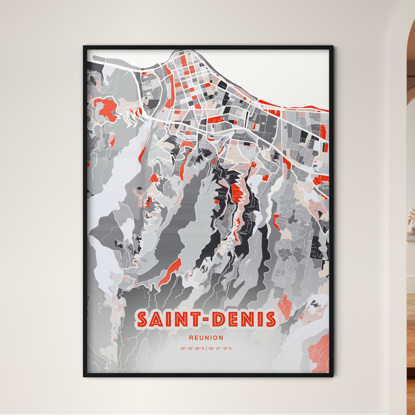 Colorful SAINT-DENIS REUNION Fine Art Map Modern