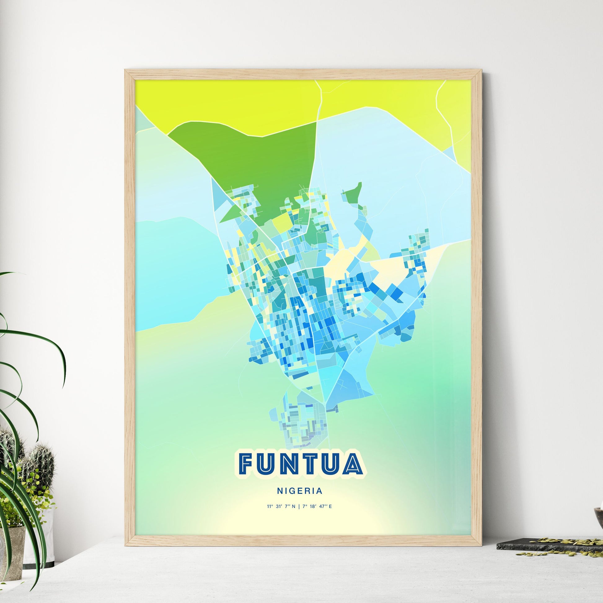 Colorful FUNTUA NIGERIA Fine Art Map Cool Blue