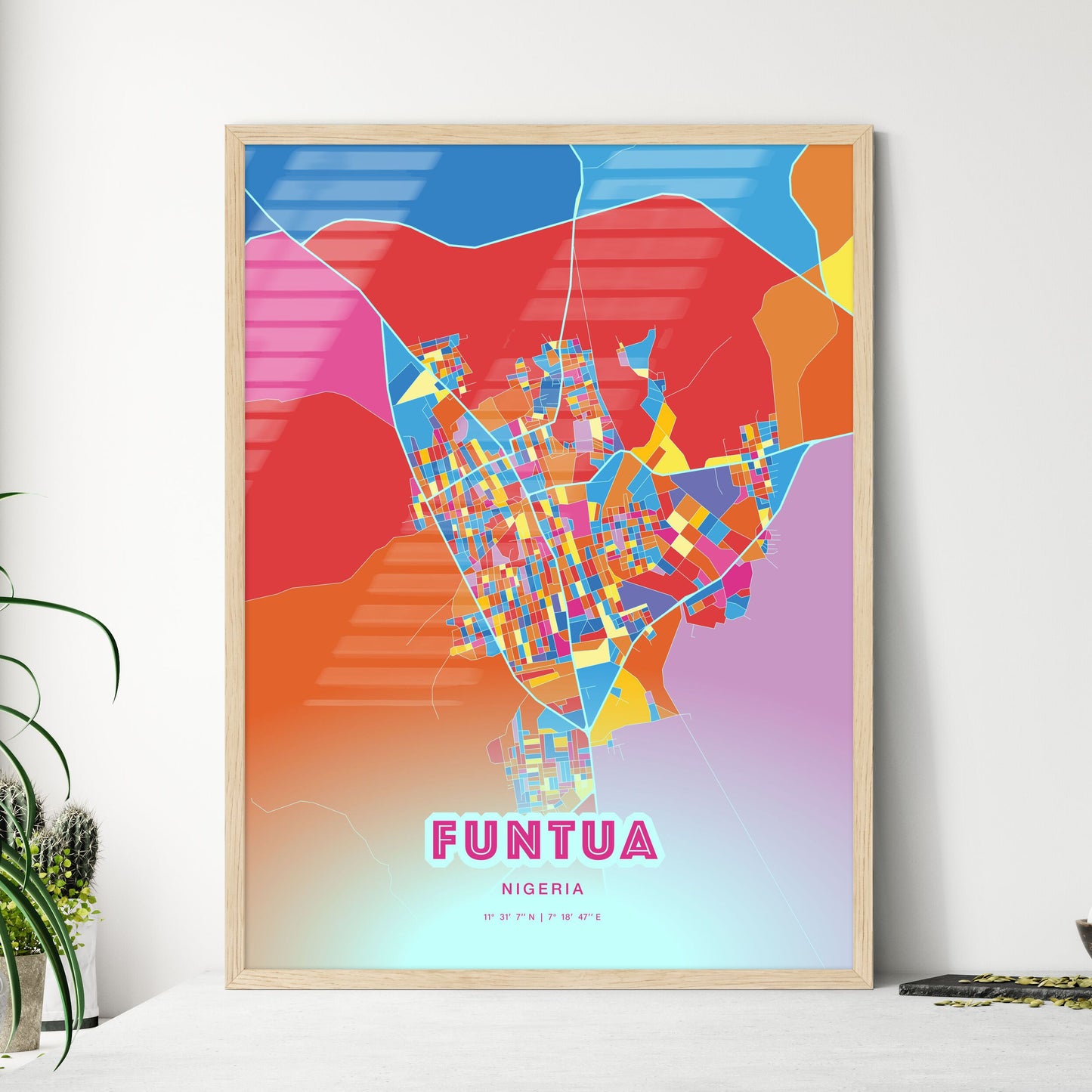Colorful FUNTUA NIGERIA Fine Art Map Crazy Colors
