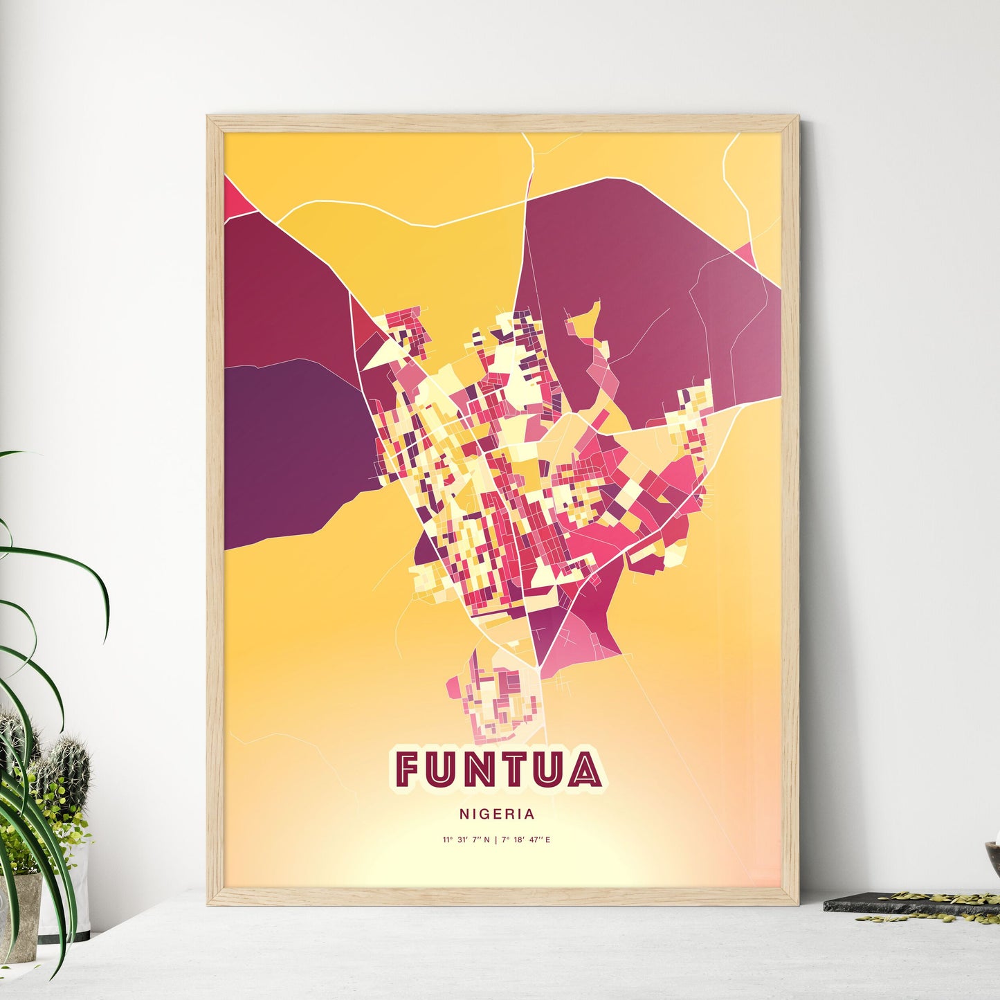 Colorful FUNTUA NIGERIA Fine Art Map Hot Red