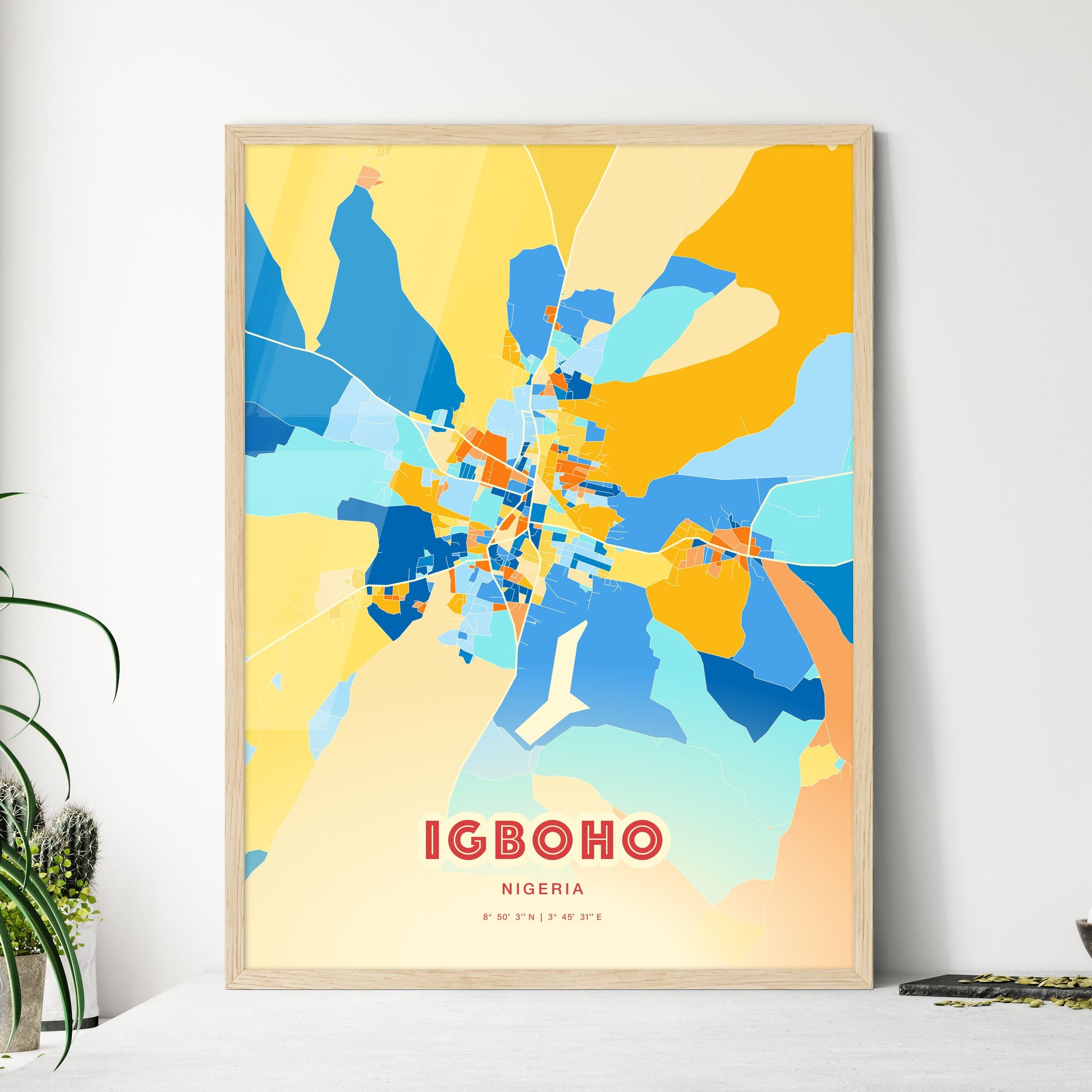 Colorful IGBOHO NIGERIA Fine Art Map Blue Orange