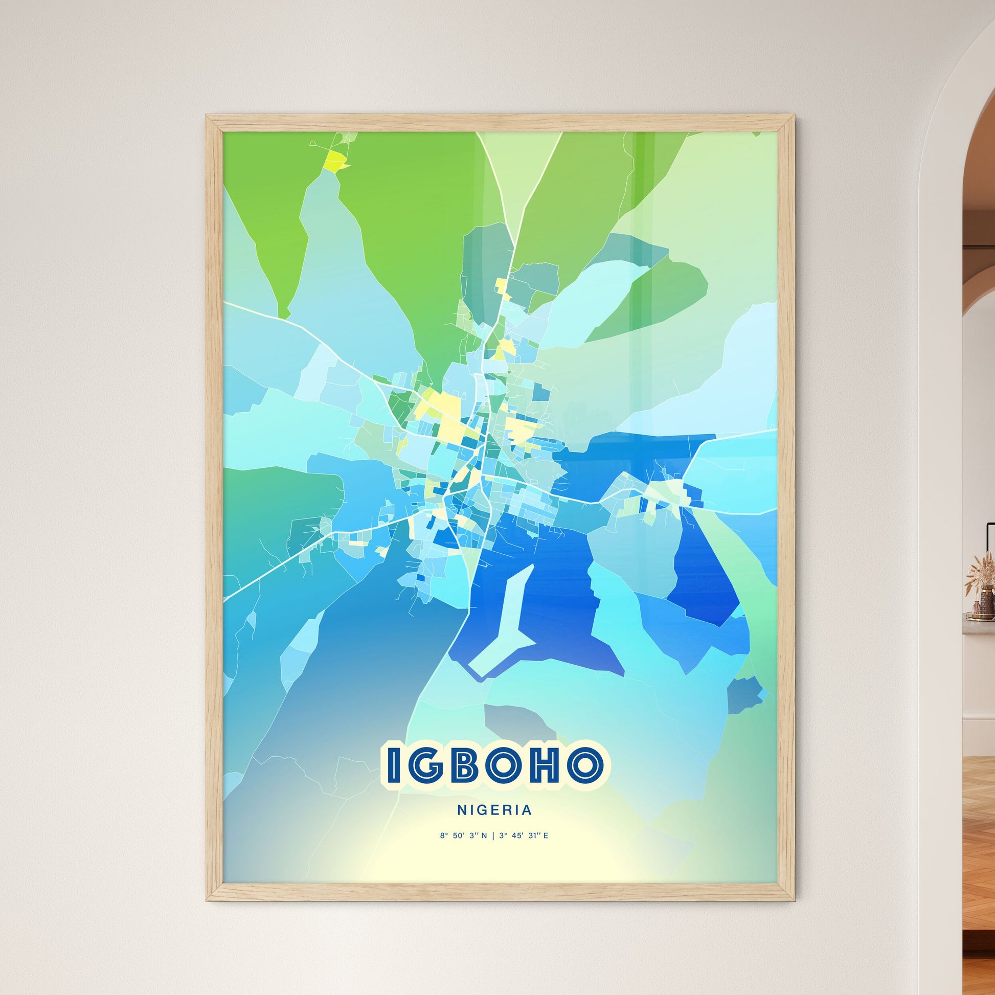 Colorful IGBOHO NIGERIA Fine Art Map Cool Blue