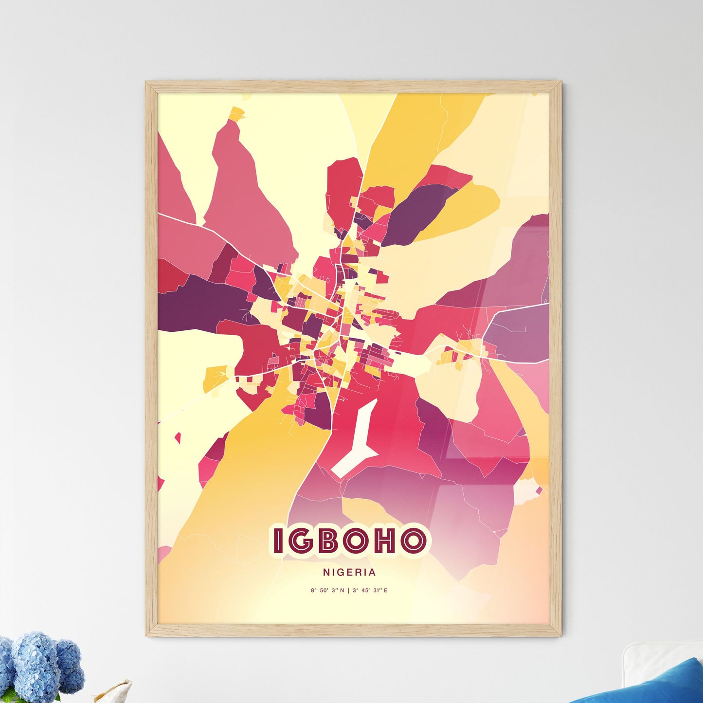 Colorful IGBOHO NIGERIA Fine Art Map Hot Red