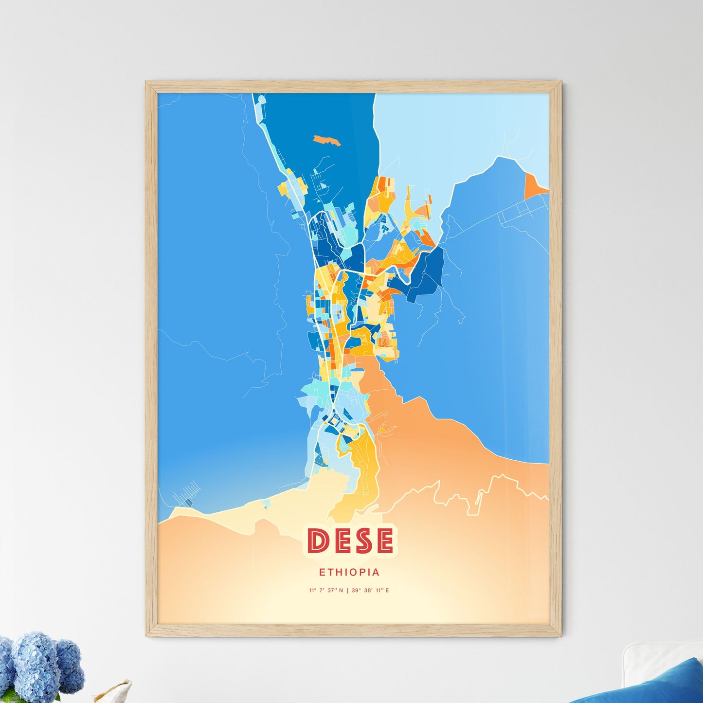 Colorful DESE ETHIOPIA Fine Art Map Blue Orange