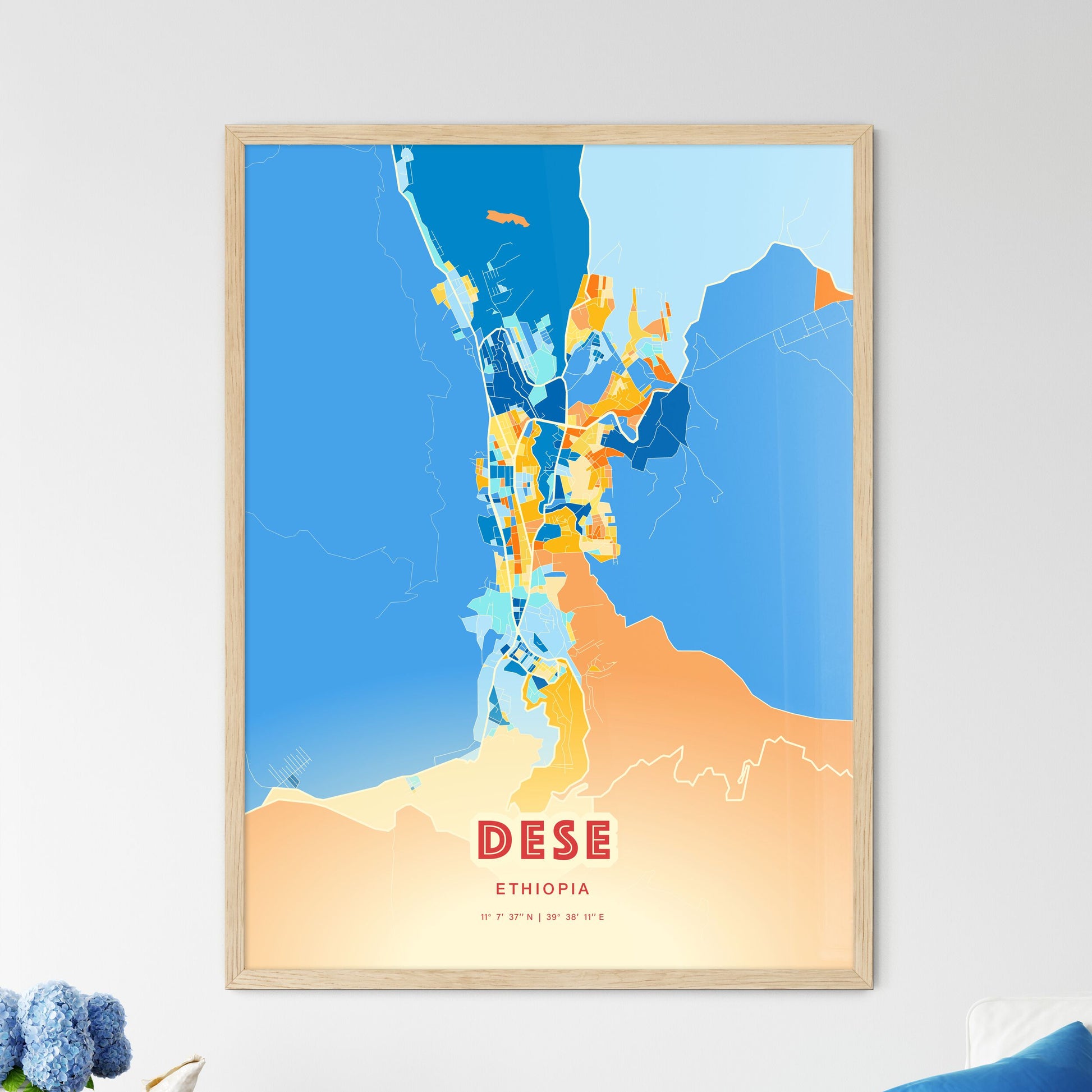 Colorful DESE ETHIOPIA Fine Art Map Blue Orange