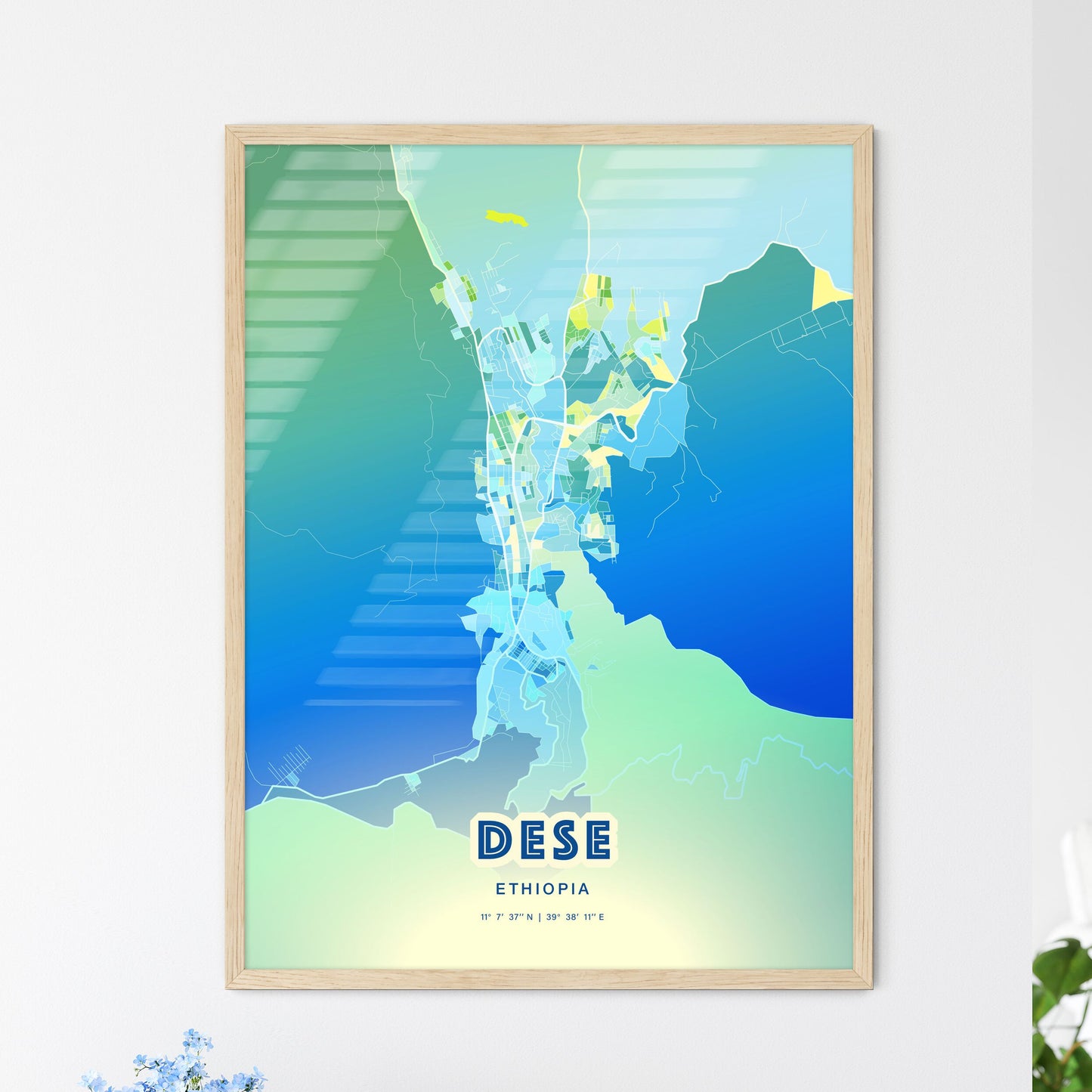 Colorful DESE ETHIOPIA Fine Art Map Cool Blue