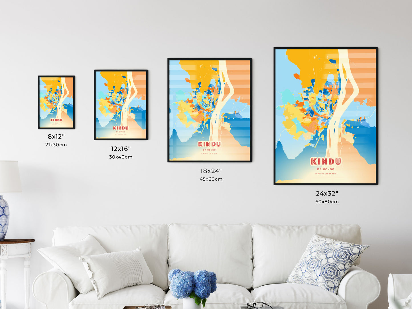 Colorful KINDU DR CONGO Fine Art Map