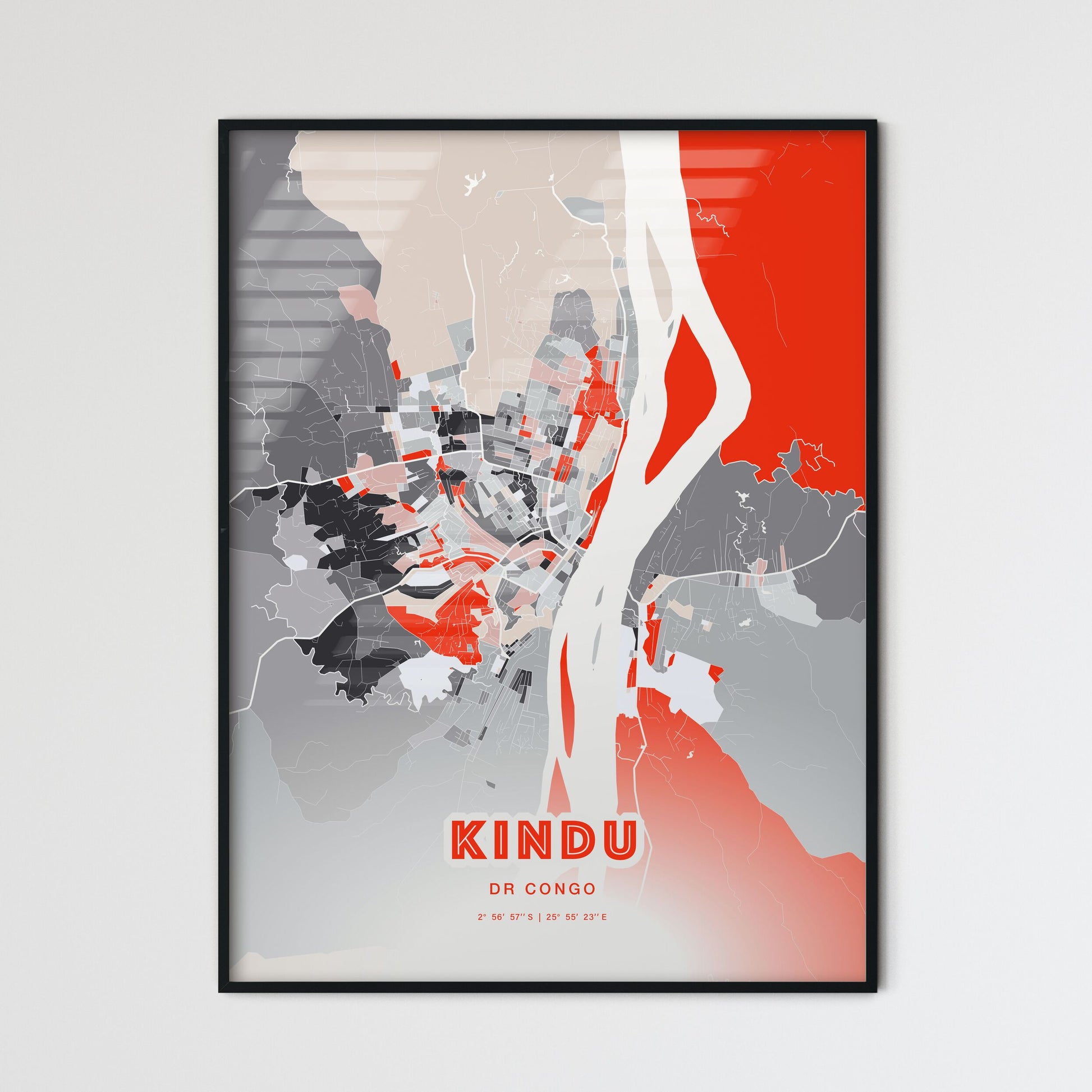 Colorful KINDU DR CONGO Fine Art Map Modern