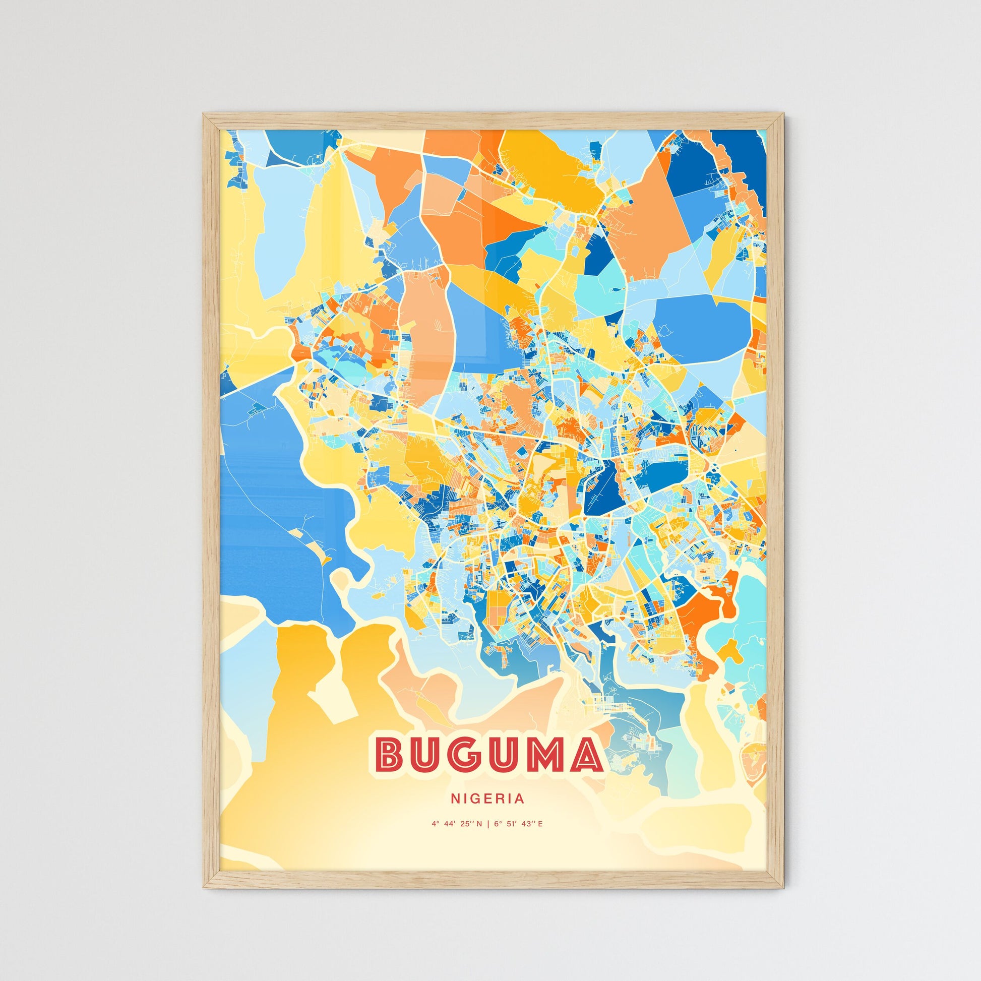 Colorful BUGUMA NIGERIA Fine Art Map Blue Orange