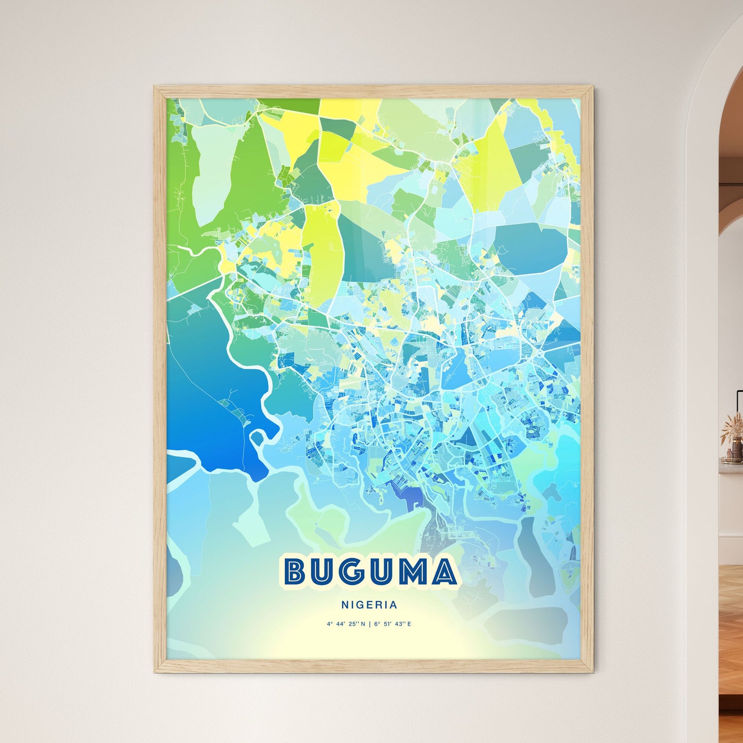 Colorful BUGUMA NIGERIA Fine Art Map Cool Blue