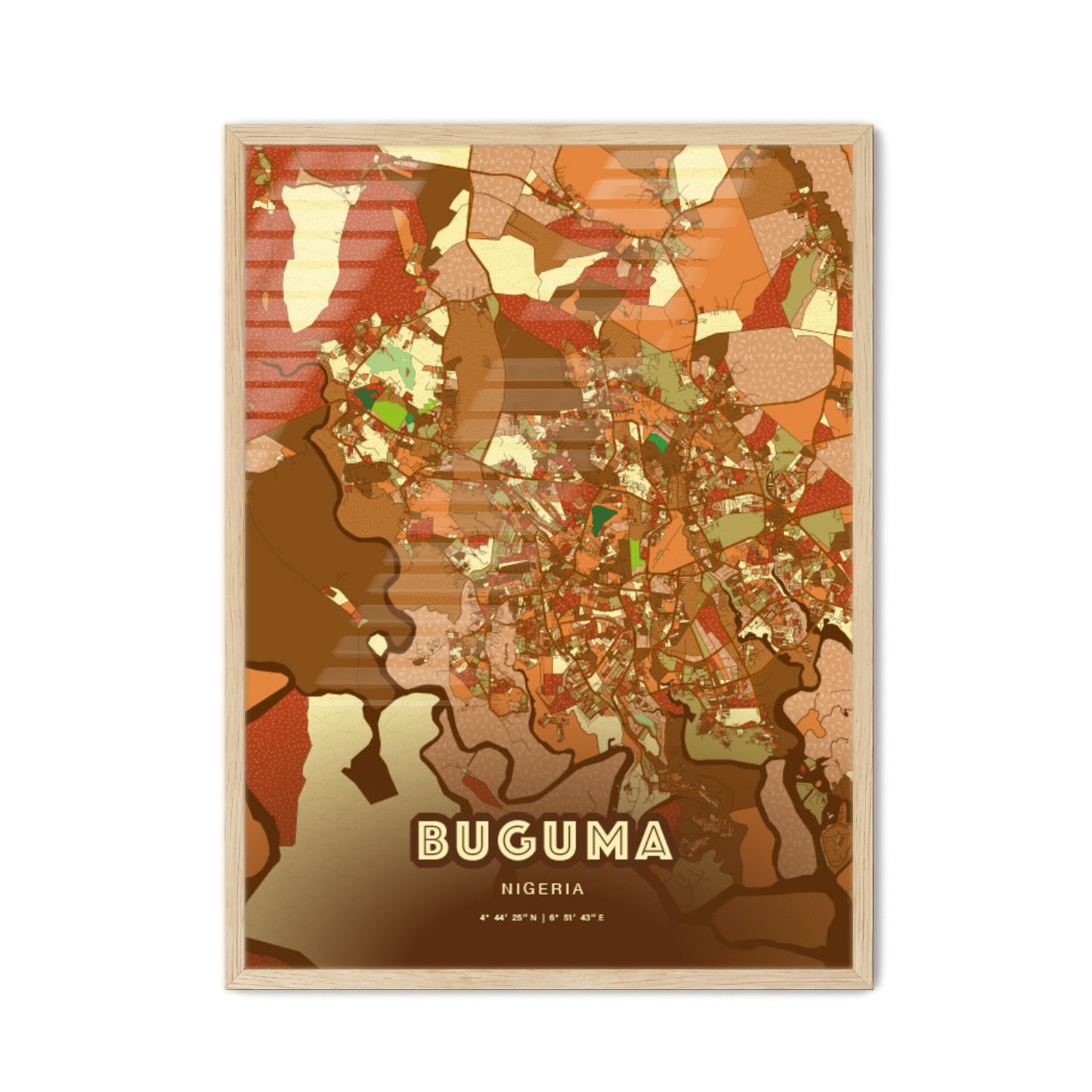 Colorful BUGUMA NIGERIA Fine Art Map Farmhouse