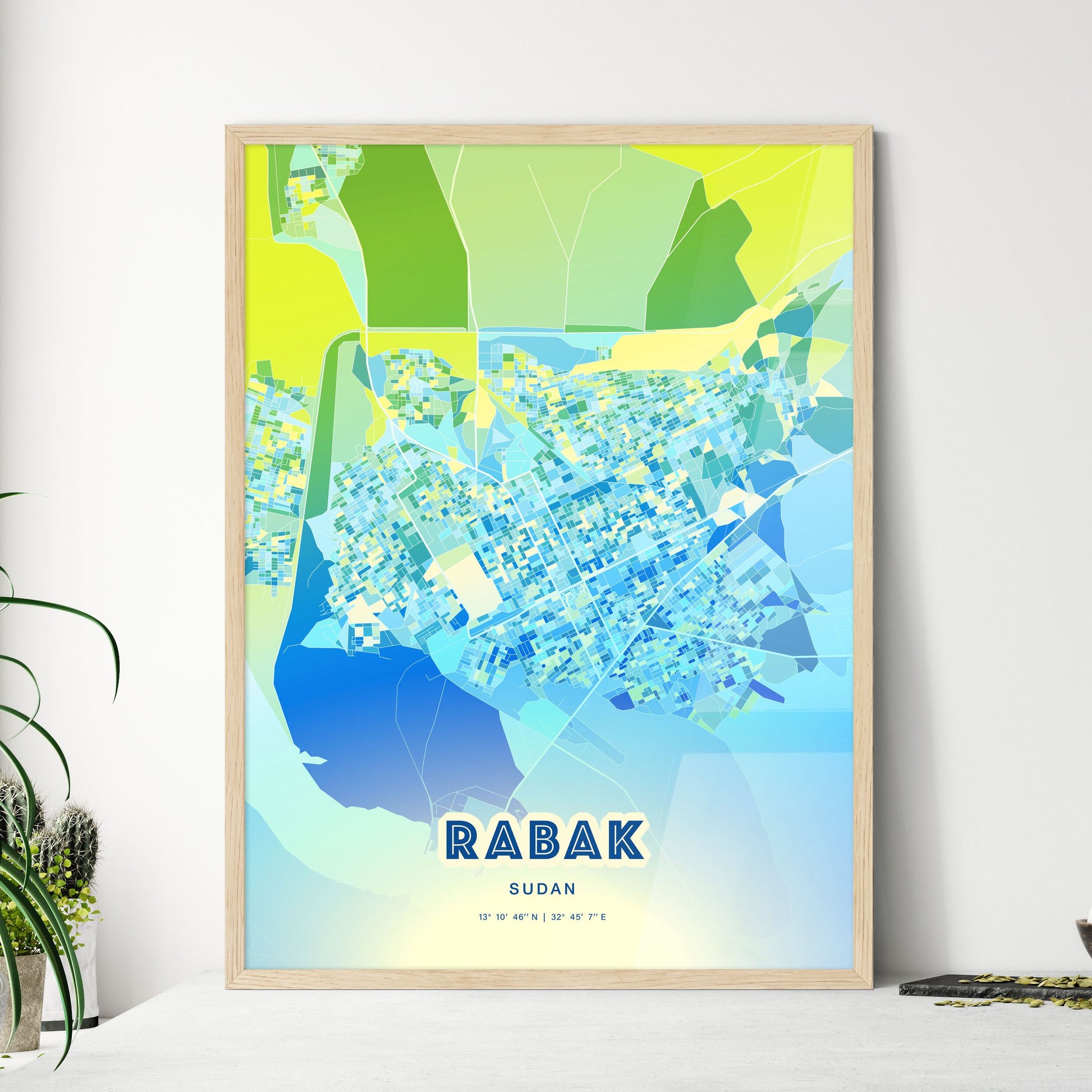 Colorful RABAK SUDAN Fine Art Map Cool Blue