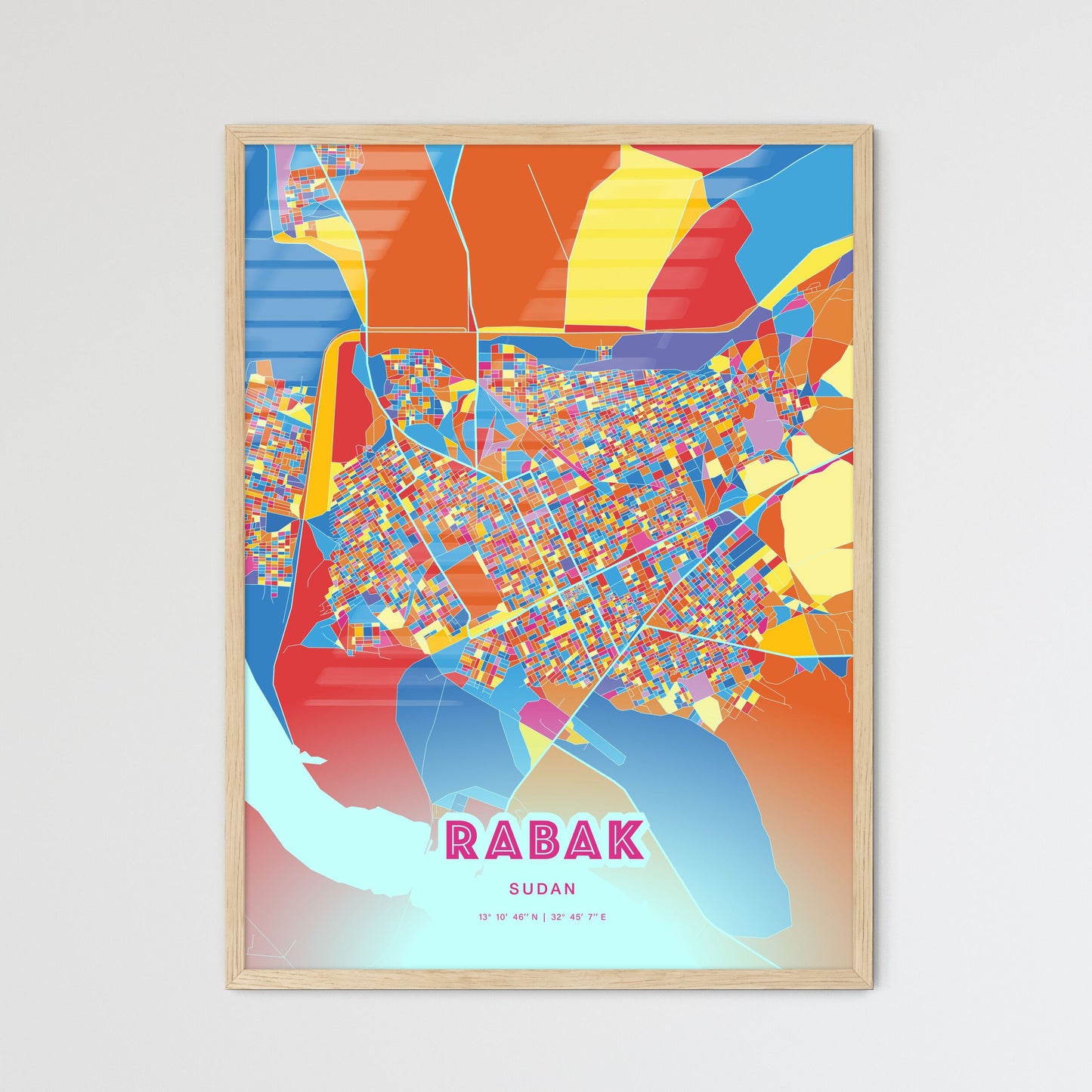 Colorful RABAK SUDAN Fine Art Map Crazy Colors