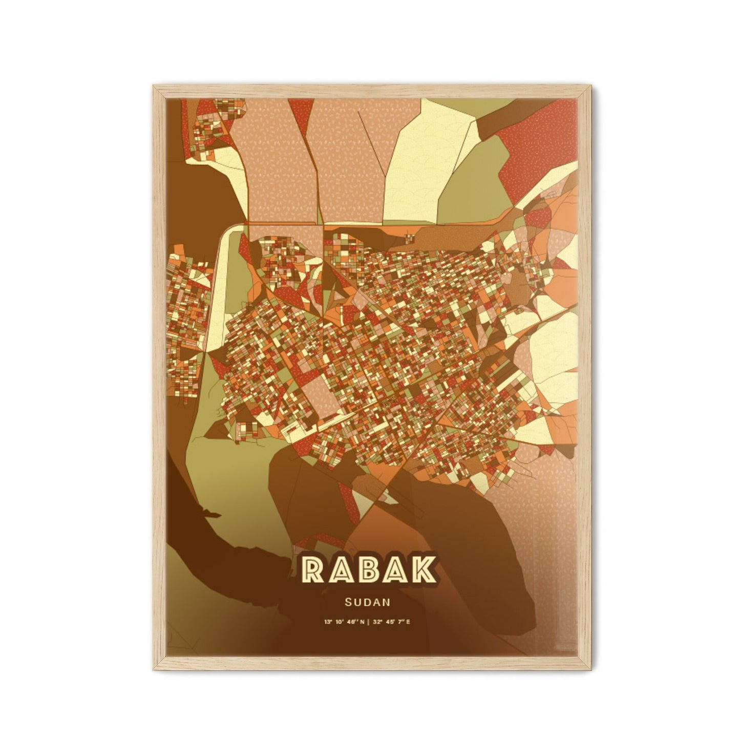 Colorful RABAK SUDAN Fine Art Map Farmhouse