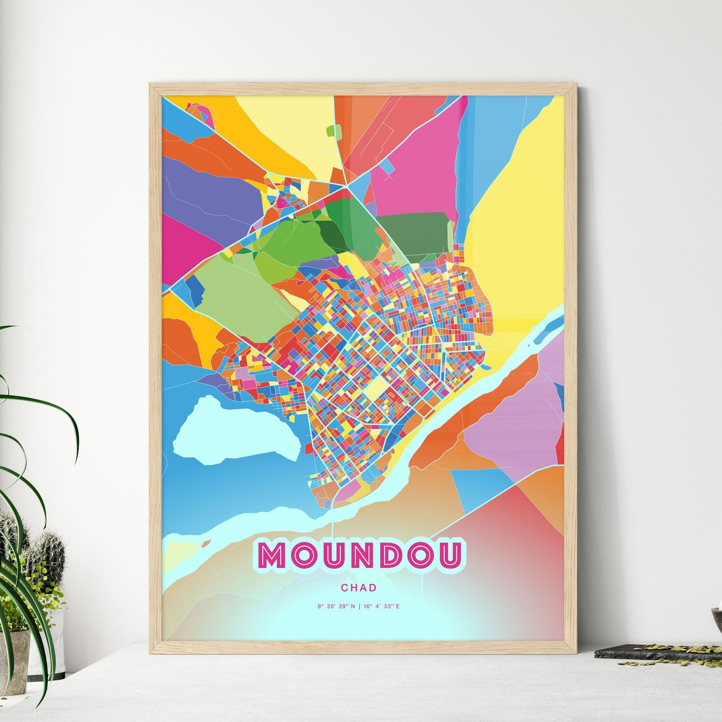 Colorful MOUNDOU CHAD Fine Art Map Crazy Colors