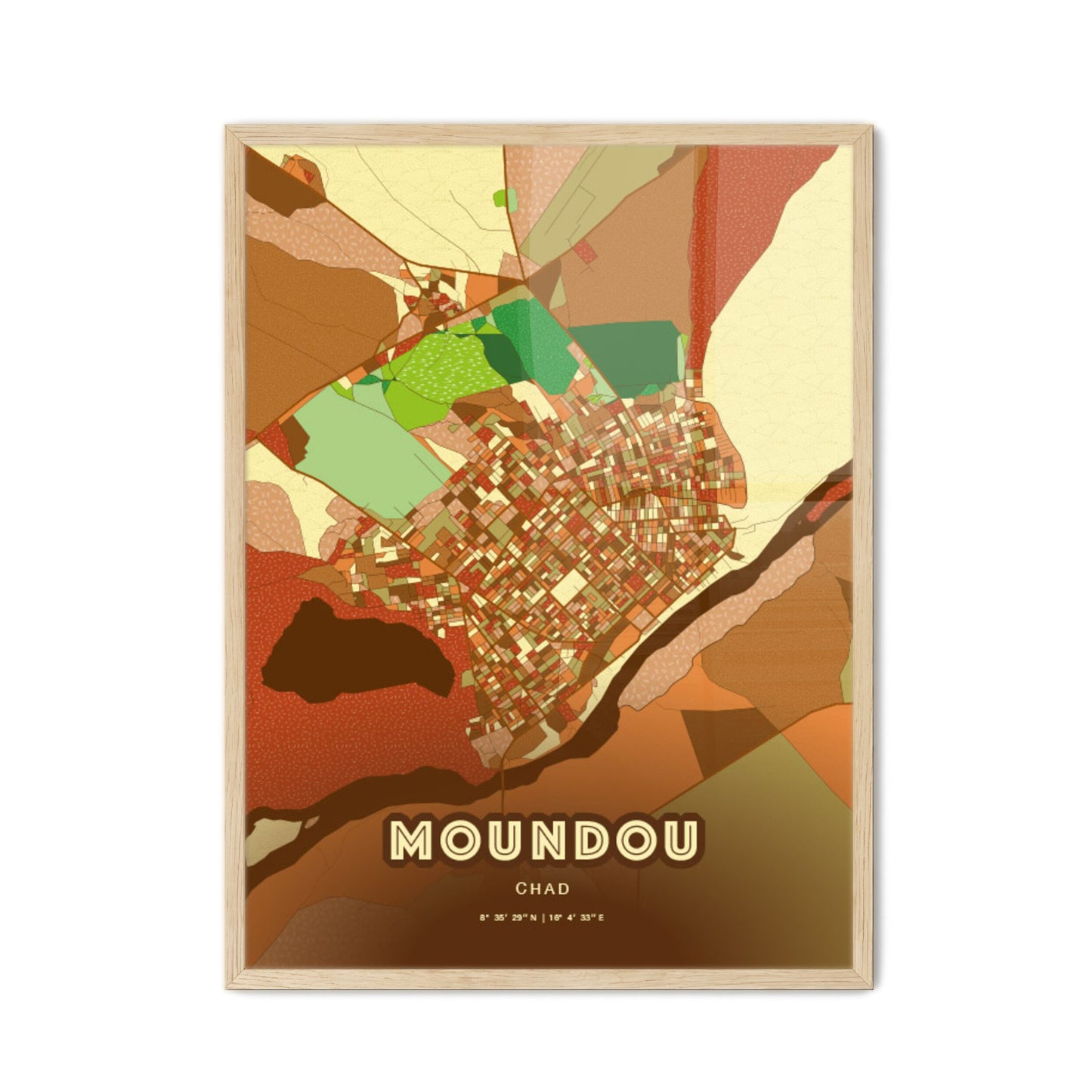 Colorful MOUNDOU CHAD Fine Art Map Farmhouse