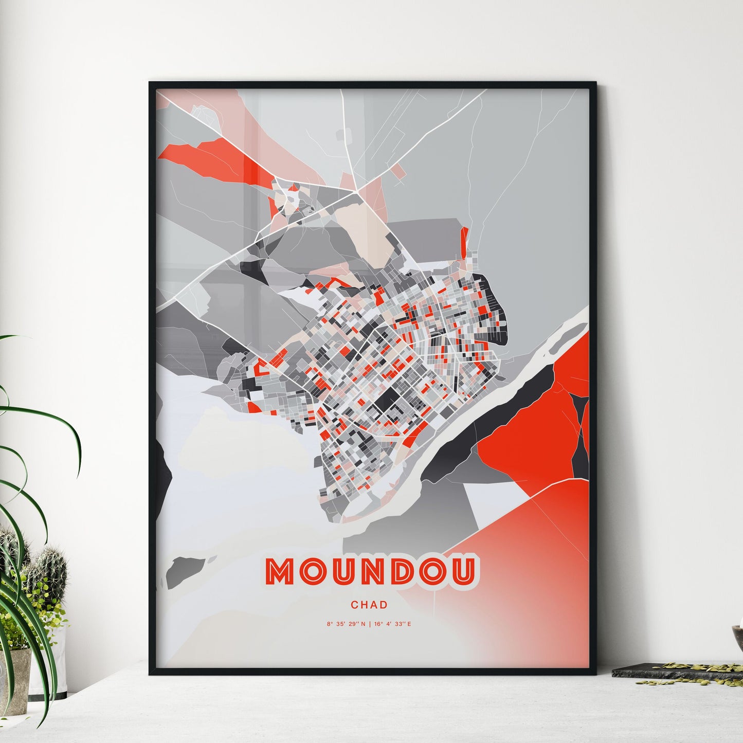 Colorful MOUNDOU CHAD Fine Art Map Modern