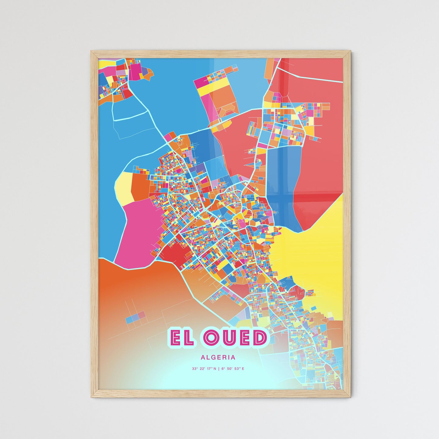 Colorful EL OUED ALGERIA Fine Art Map Crazy Colors