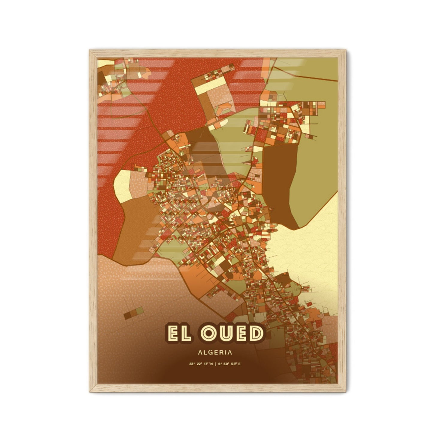 Colorful EL OUED ALGERIA Fine Art Map Farmhouse