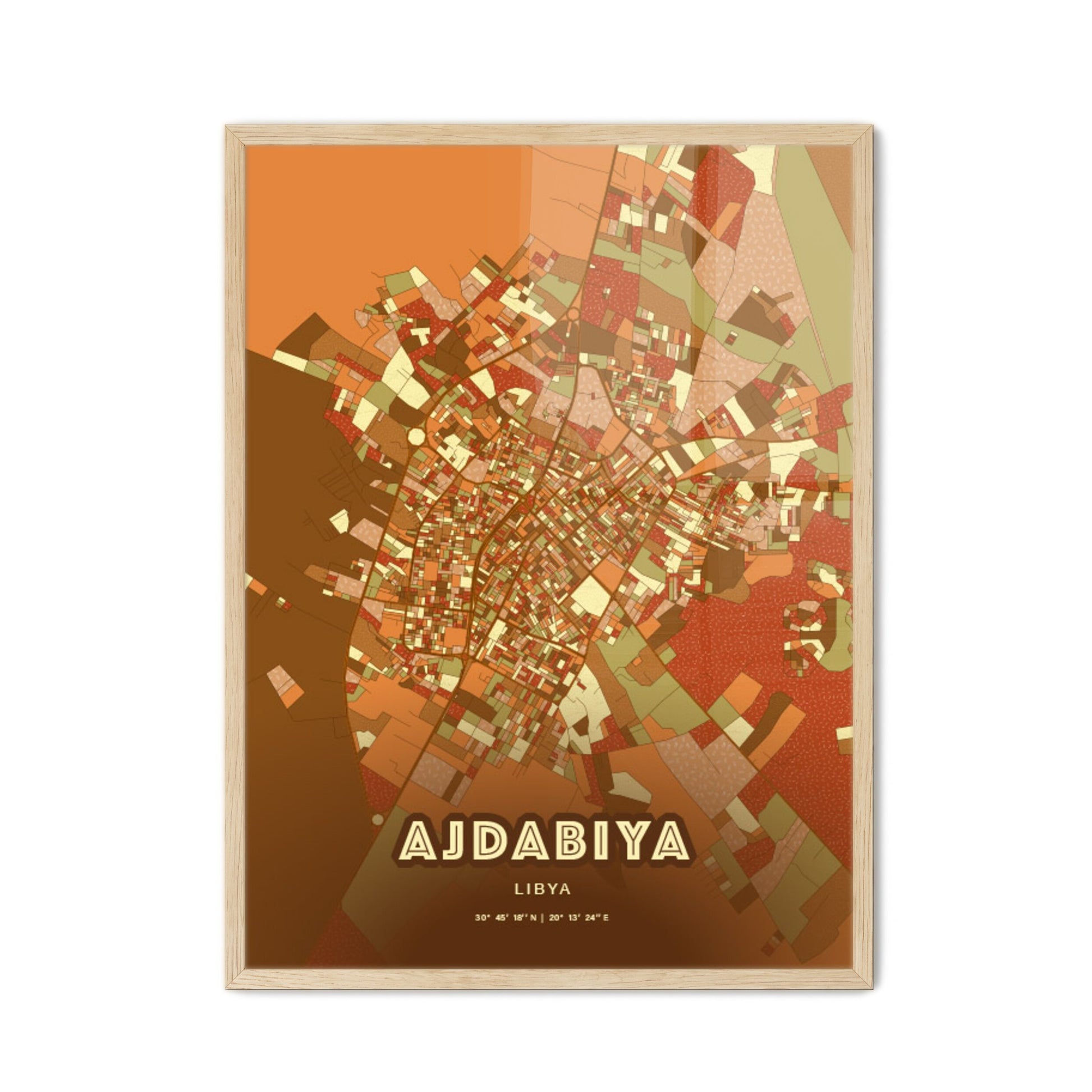 Colorful AJDABIYA LIBYA Fine Art Map Farmhouse