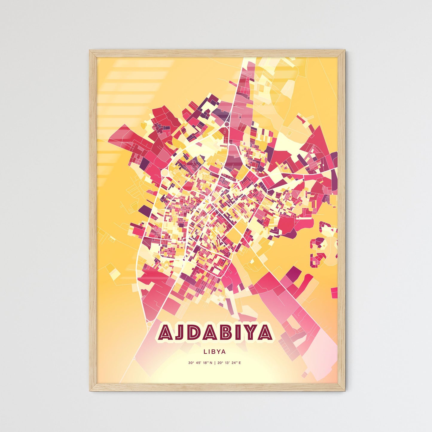 Colorful AJDABIYA LIBYA Fine Art Map Hot Red