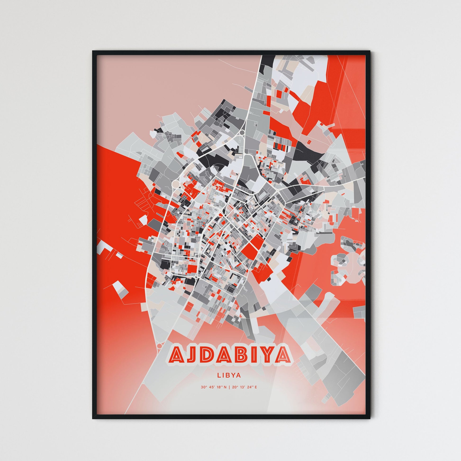 Colorful AJDABIYA LIBYA Fine Art Map Modern