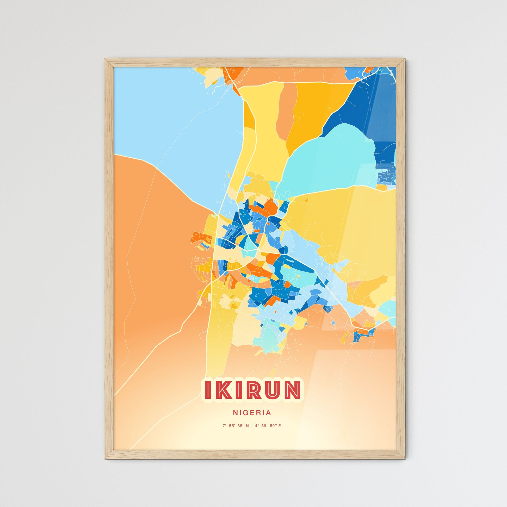 Colorful IKIRUN NIGERIA Fine Art Map Blue Orange