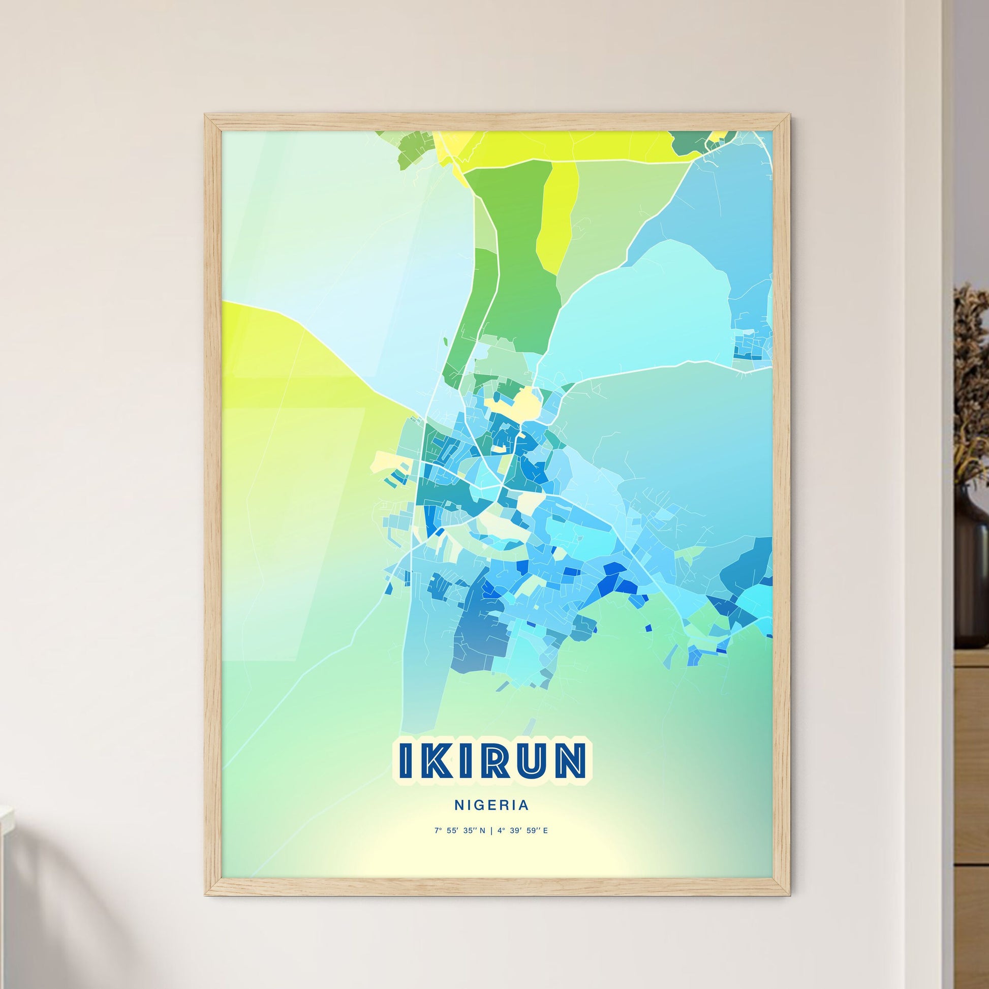 Colorful IKIRUN NIGERIA Fine Art Map Cool Blue