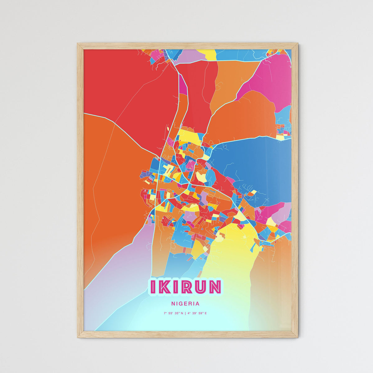 Colorful IKIRUN NIGERIA Fine Art Map Crazy Colors
