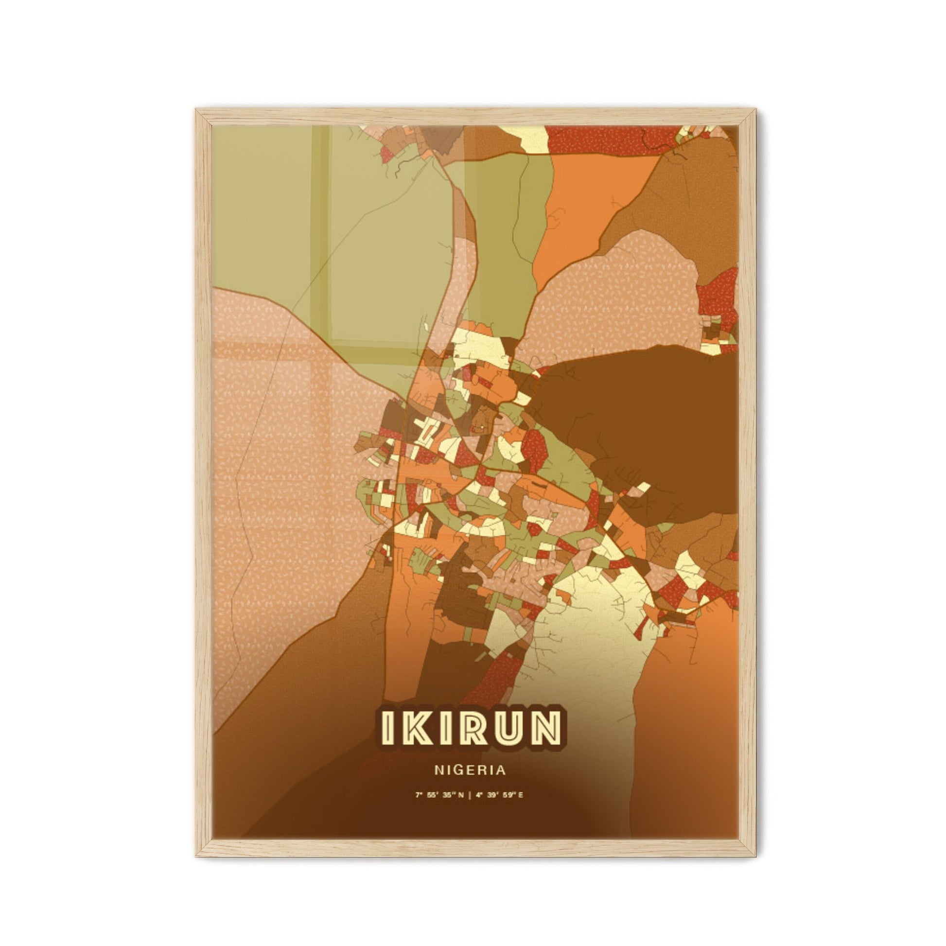 Colorful IKIRUN NIGERIA Fine Art Map Farmhouse