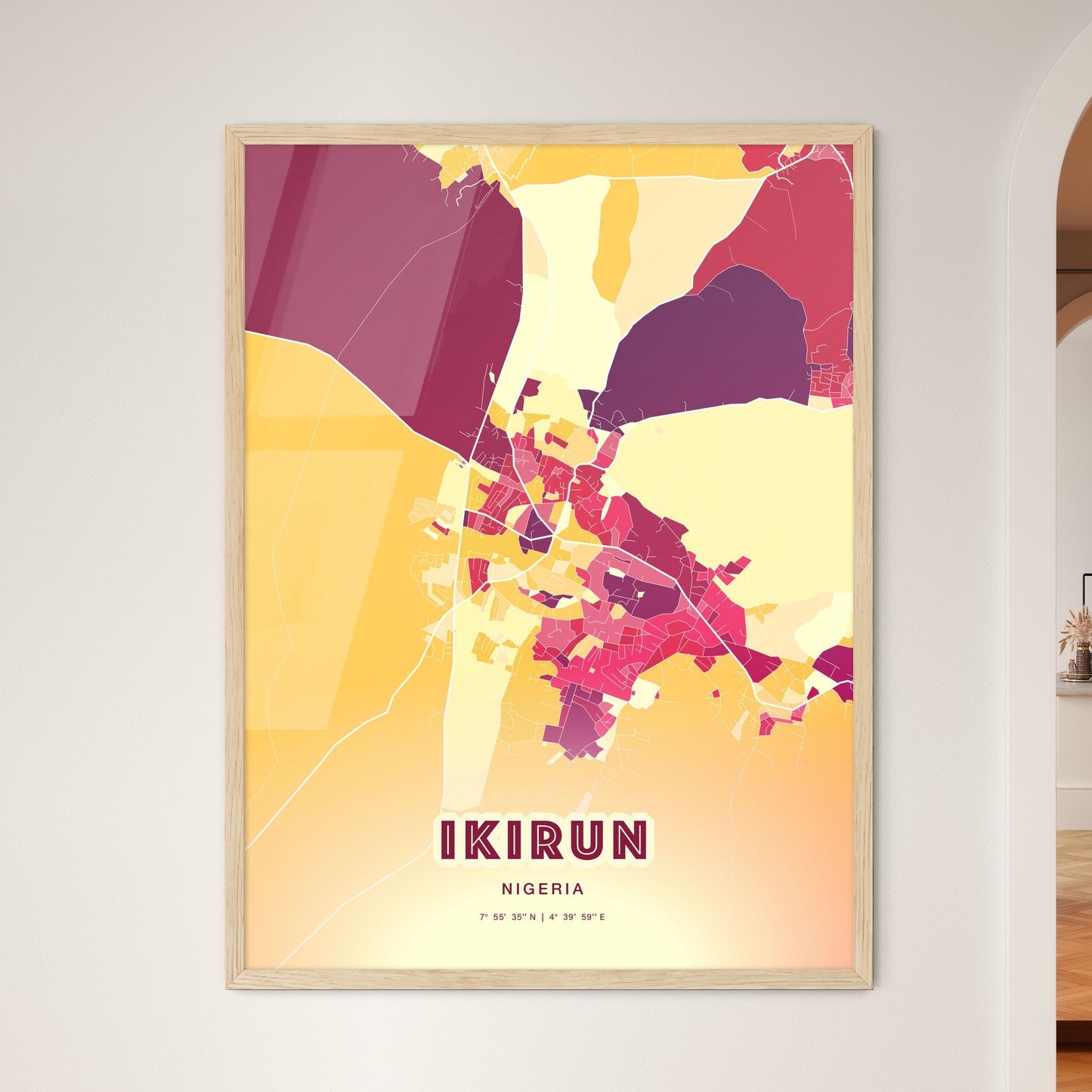 Colorful IKIRUN NIGERIA Fine Art Map Hot Red