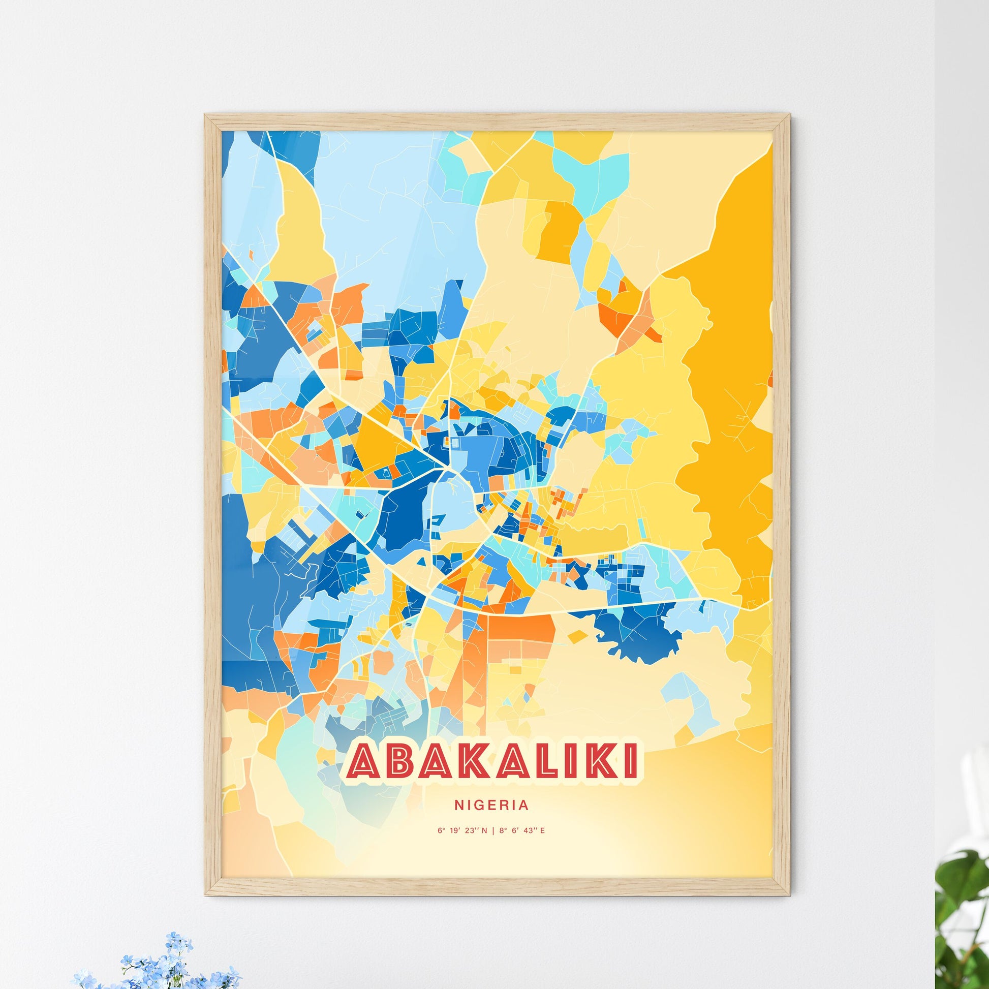 Colorful ABAKALIKI NIGERIA Fine Art Map Blue Orange