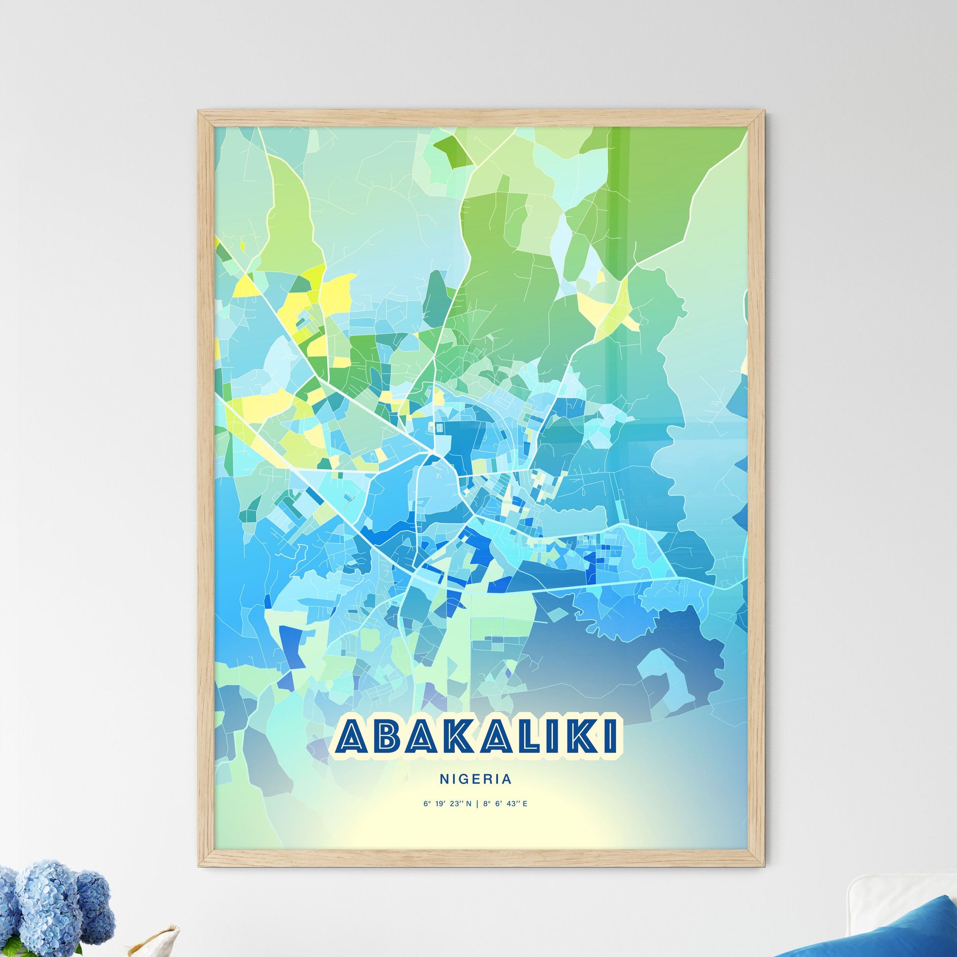 Colorful ABAKALIKI NIGERIA Fine Art Map Cool Blue