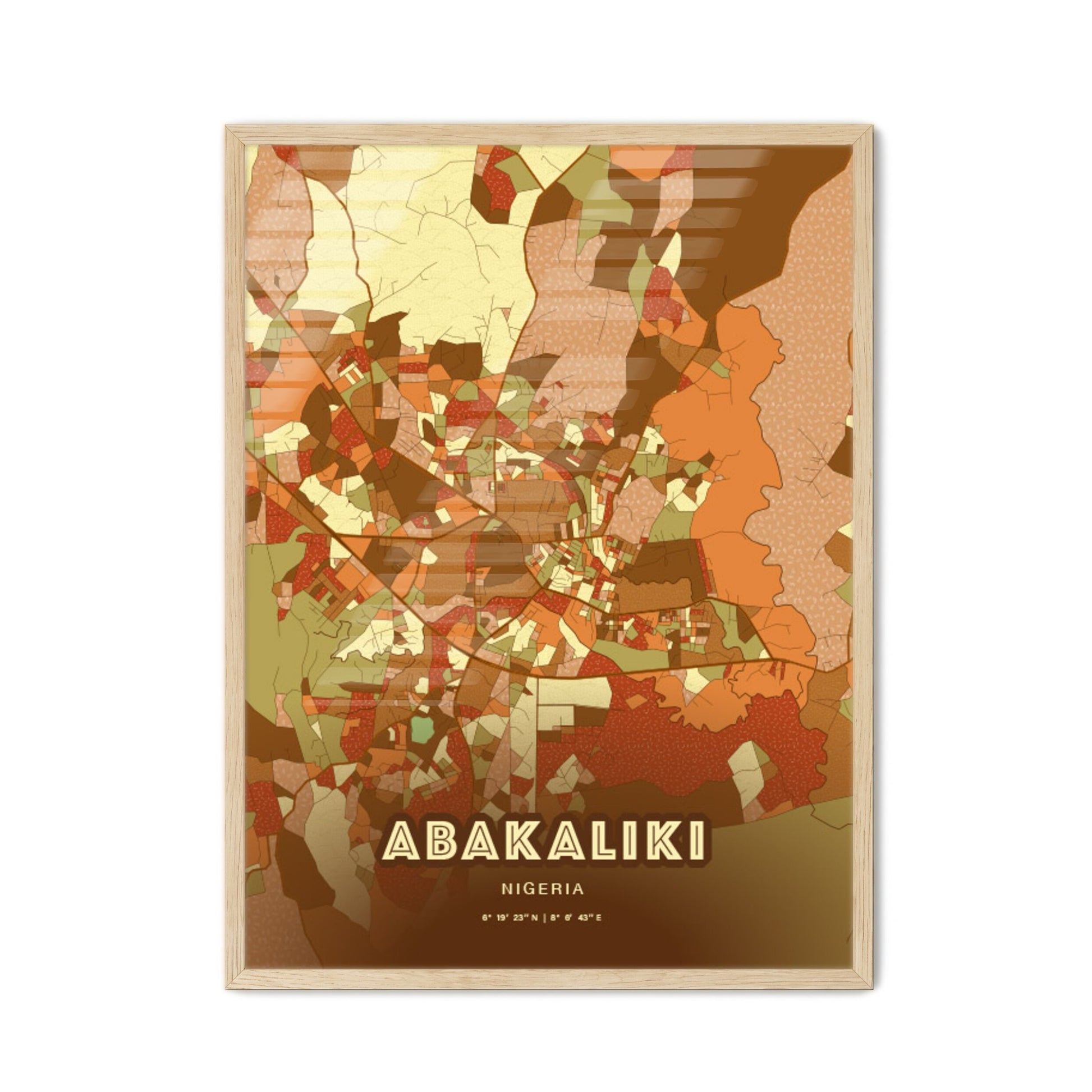 Colorful ABAKALIKI NIGERIA Fine Art Map Farmhouse